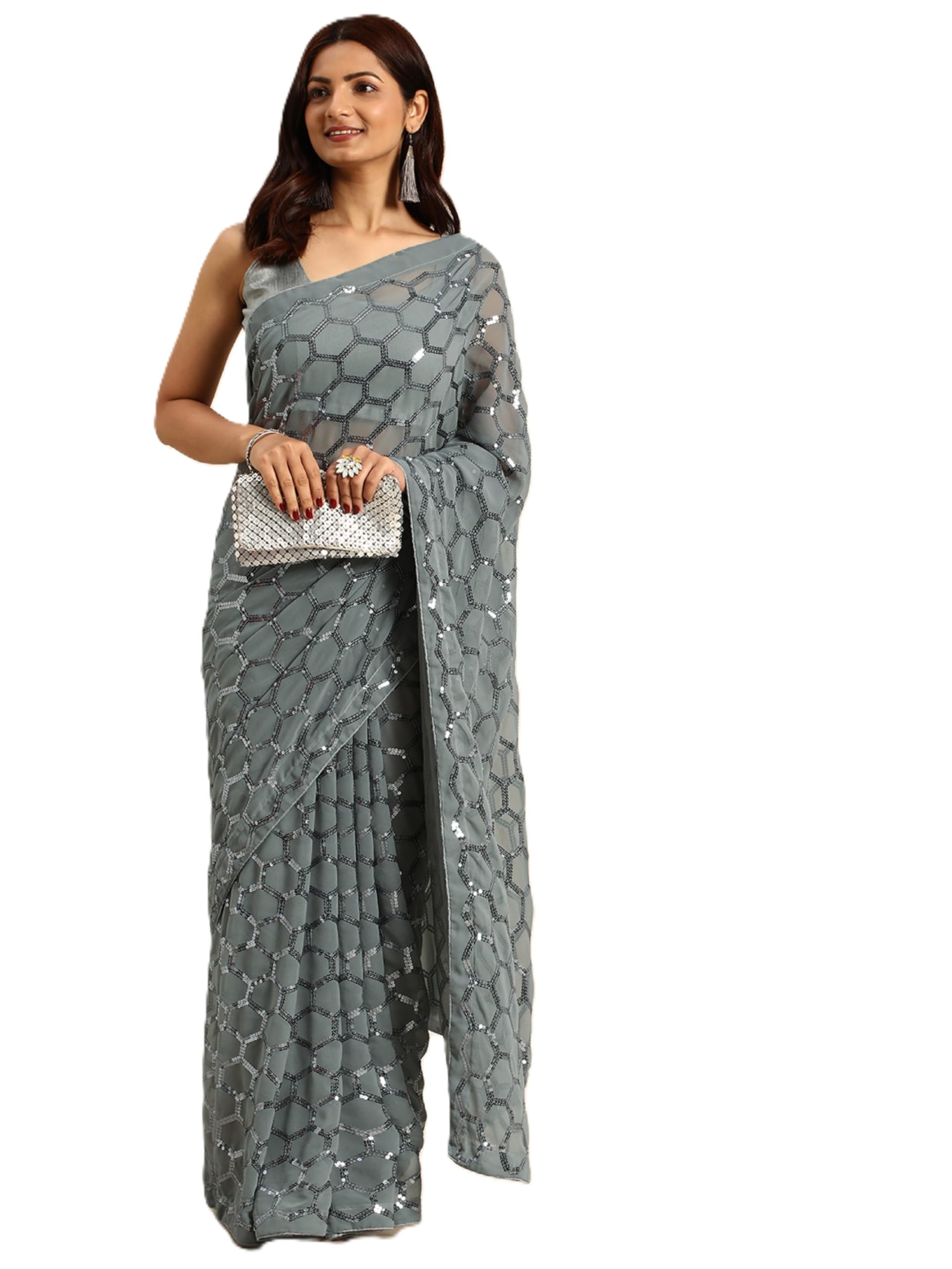 Exquisite Georgette Saree with Elegant Piping Border and Intricate Sequence Work Paired with Unstitched Banglori Blouse Ideal for Festive Wedding and Special Occasions-image-19