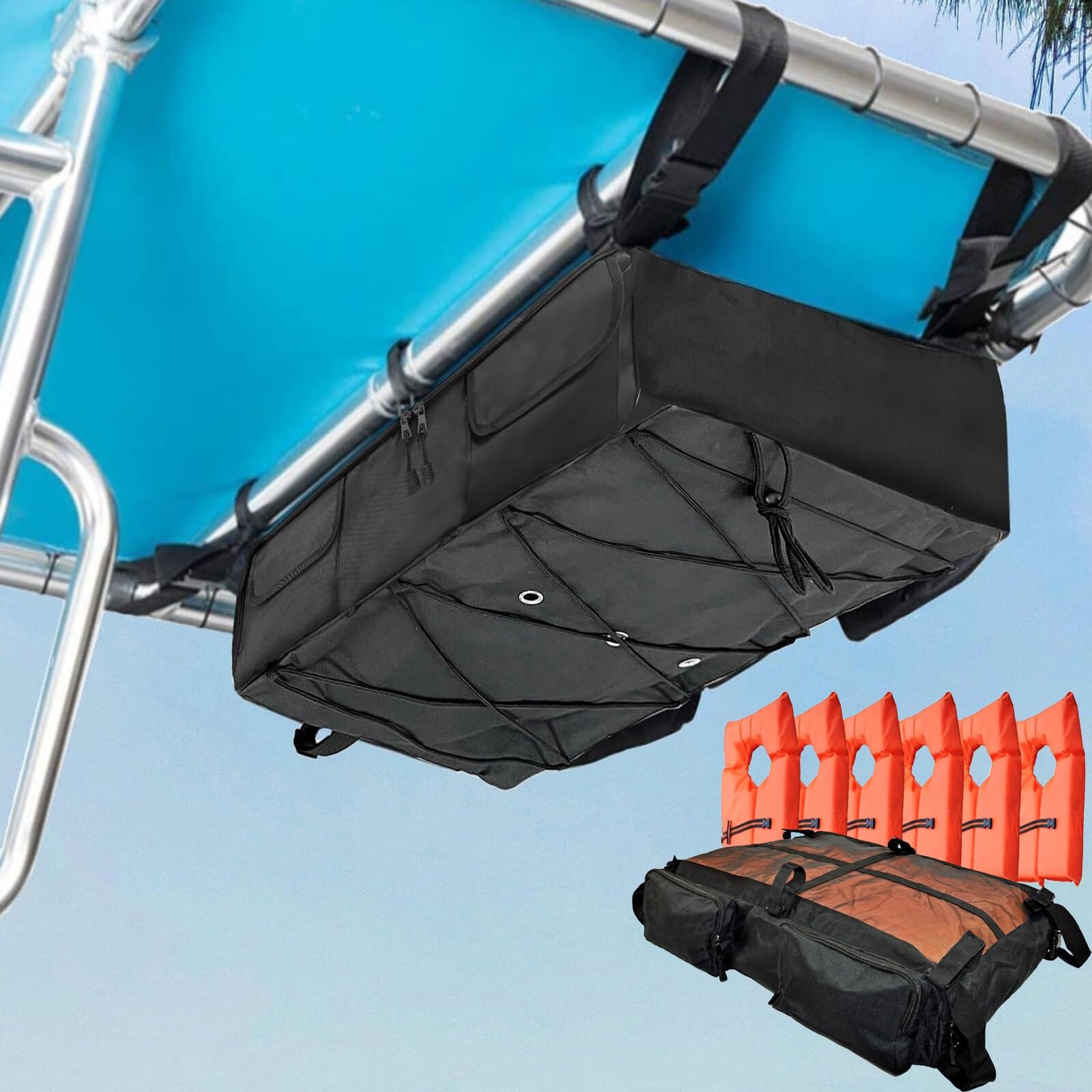 Borsa Portaoggetti per Barca T-Top, per 4-6 Giubbotti di Salvataggio di Tipo II, Borsa Impermeabile in Tessuto Oxford 600D, per T-Top, Hard Top, Bimini Top, Pontoon Top