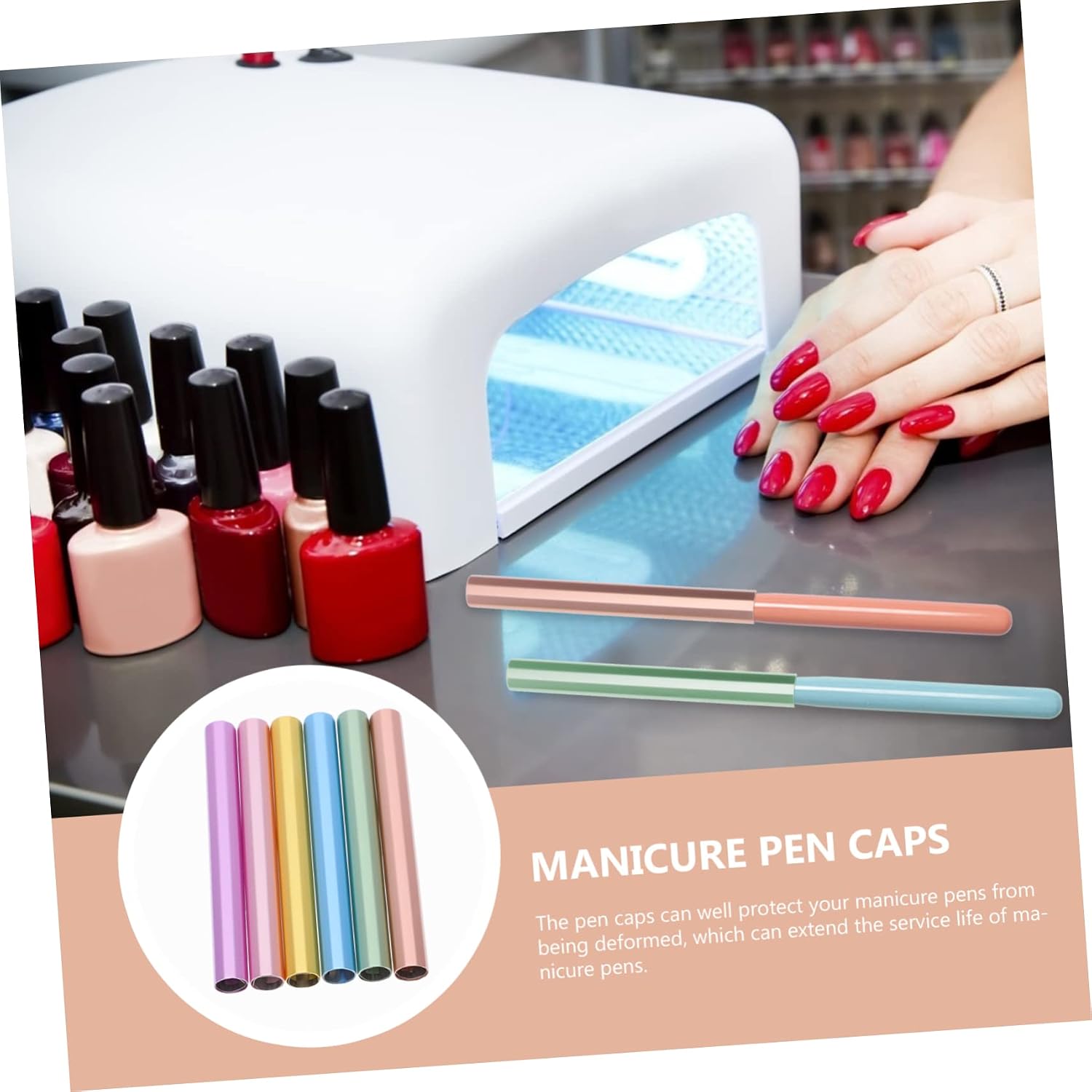 6pcs Zinc Alloy Nail Art Brush Cover for Manicure Pens