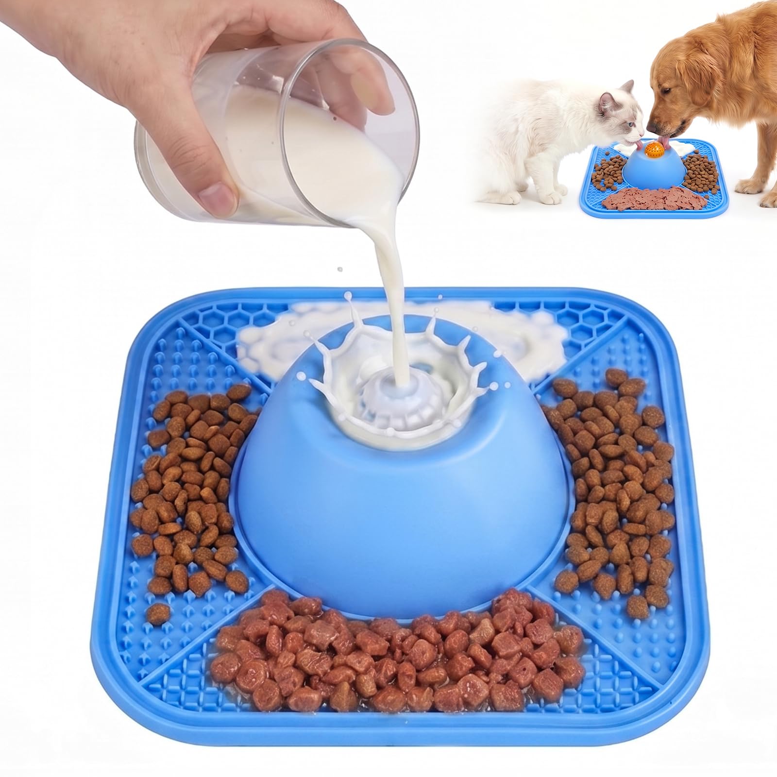 AOOTE Slow Feeder Dog Bowl for Liquid Treat, Dog Lick Bowl with Ball, Anti-Slip Lick Mat with 8 Suction Cups Excellent, Silicone Slow Feeding Mat for Yogurt, Broth & Puree, Spill-Proof