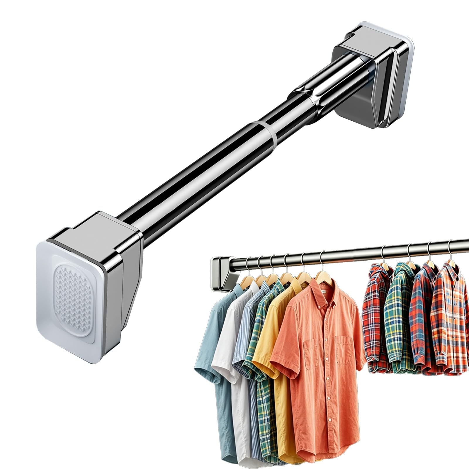 Teleskopstange Zum Klemmen 200 300 400 500cm Gardinenstange Ohne Bohren Duschvorhangstange Rutschfest Vorhangstange Klemmstange Teleskopstange Für Kleiderschrank Raumteiler(Metallic,70-120cm)