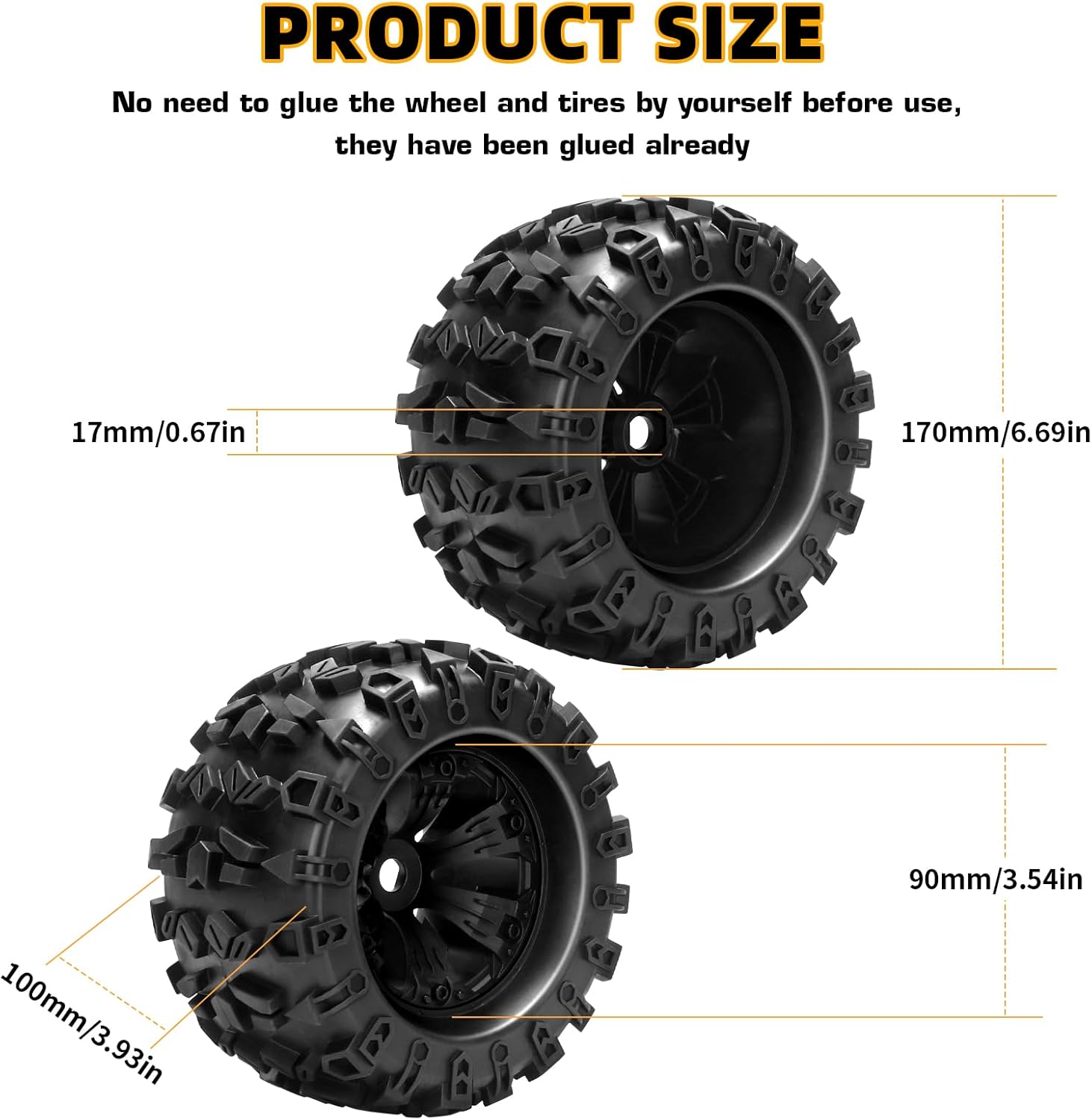 1/8 RC Monster Truck Tires, daitoku 17mm Hex RC Wheels and Tires for Traxxas Maxx Tmaxx E-Revo Revo 3.3 Arrma Kraton Notorious 6s Redcat Kaiju Shredder JLB Cheetah Monster