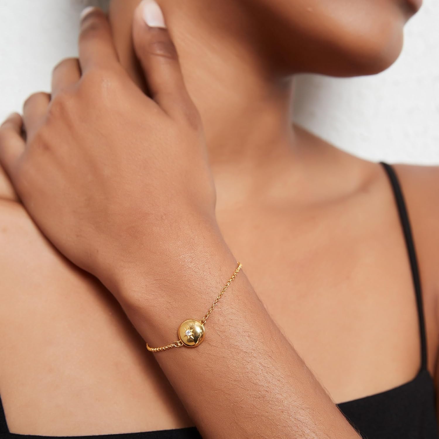 PERIMADE Personalized Photo Locket Bracelet with Picture Inside - Custom Text Message Cubic Zirconia Star Charm Bracelet - 925 Sterling Silver Customized CZ Chain Bracelet Memorial Gift for Women