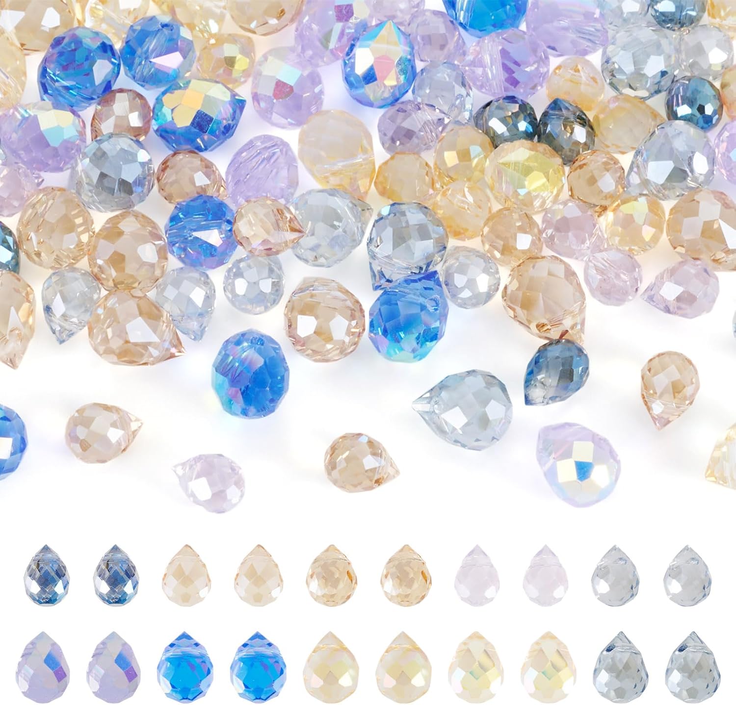 Cheriswelry 100Pcs Teardrop Faceted Glass Beads Top Drilled Crystal Loose Spacer Beads Christmas Craft Bead 8-11mm for DIY Crafts Necklace Bracelet Earring Making Party Wedding Decor