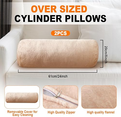 Miniatura 4 de 2 almohadas de cuello redondo, almohada cilíndrica cervical, almohada de franela con funda extraíble lavable a máquina para cama, cuello, columna