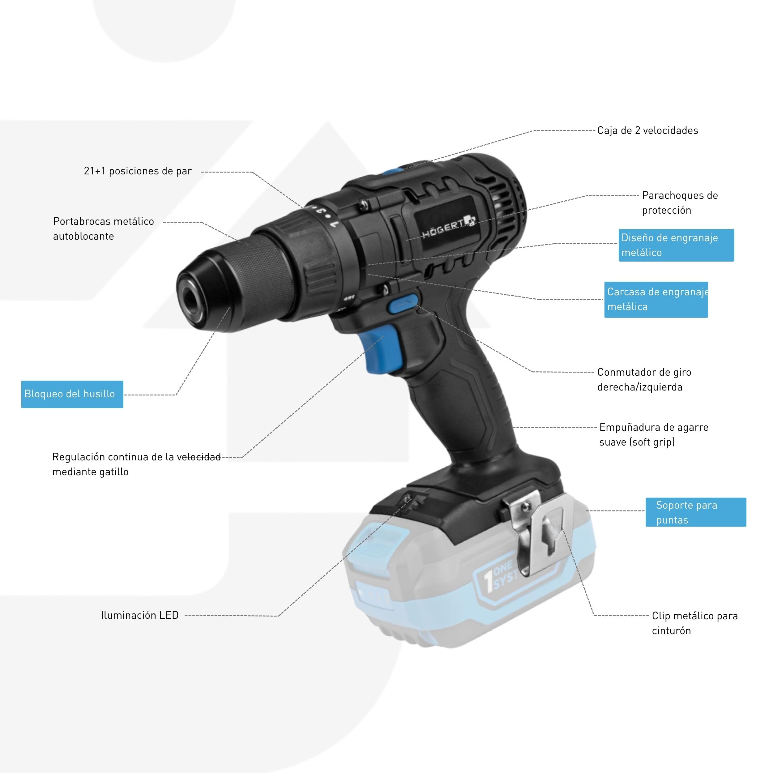 HÖGERT TECHNIK - Set cortacésped con batería 43 cm 2x18V con Taladro Atornillador 50 NM, 2X baterías de 4,0 Ah y Cargador Duo, cortacésped eléctrico sin escobillas Set Completo para jardín y Taller