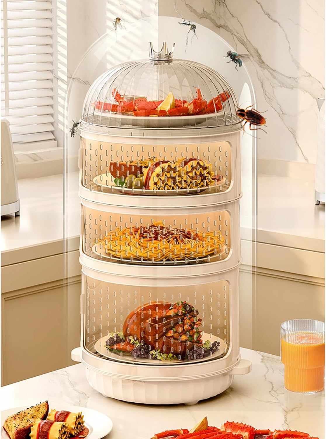 Food Storage Box, Plastic Food Storage Containers Dust Proof Food Storage Box Multi Functional Sealed Food Storage Container for Summer 4 Layers (3)