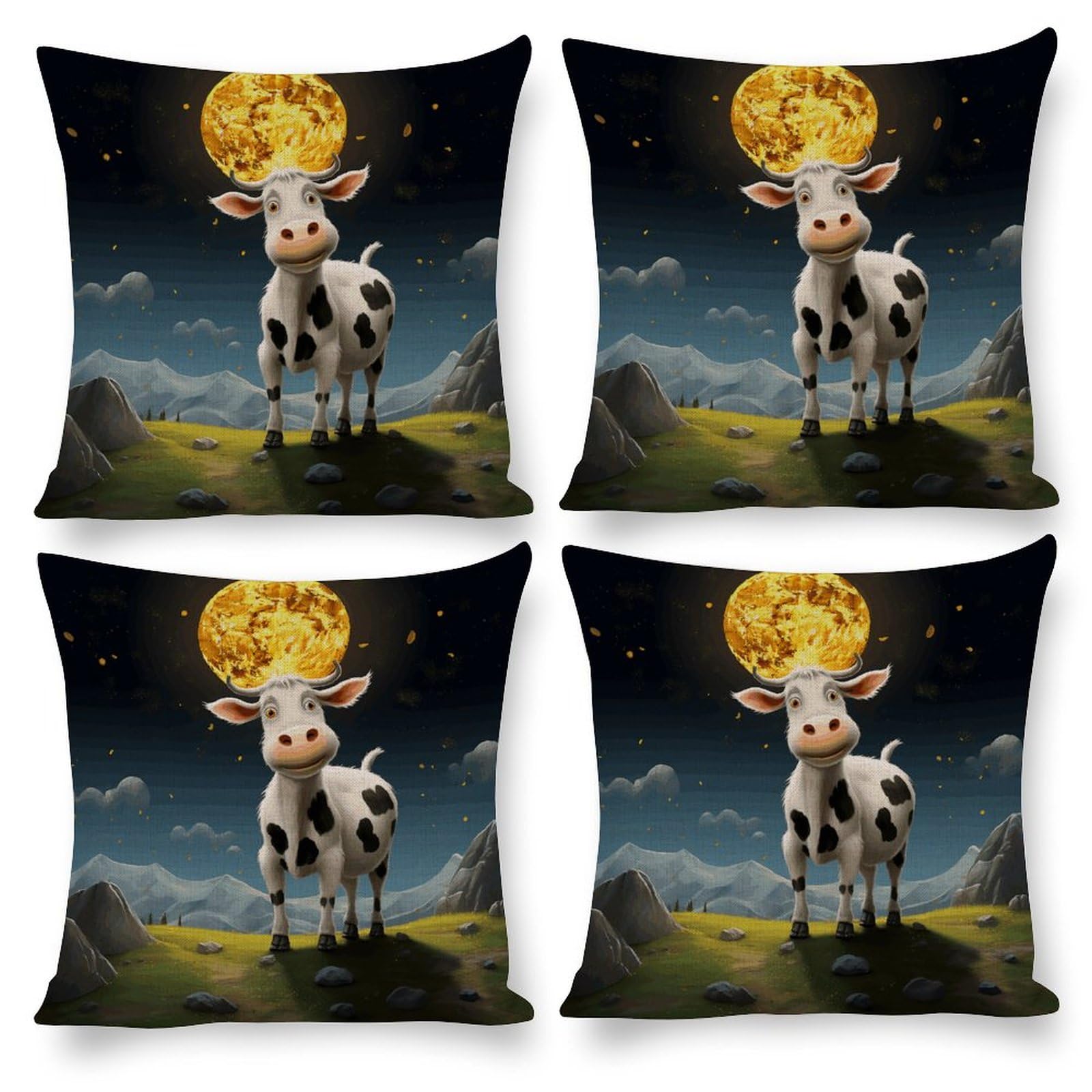 Housse de coussin vache sur la lune carrée pour décoration de salon