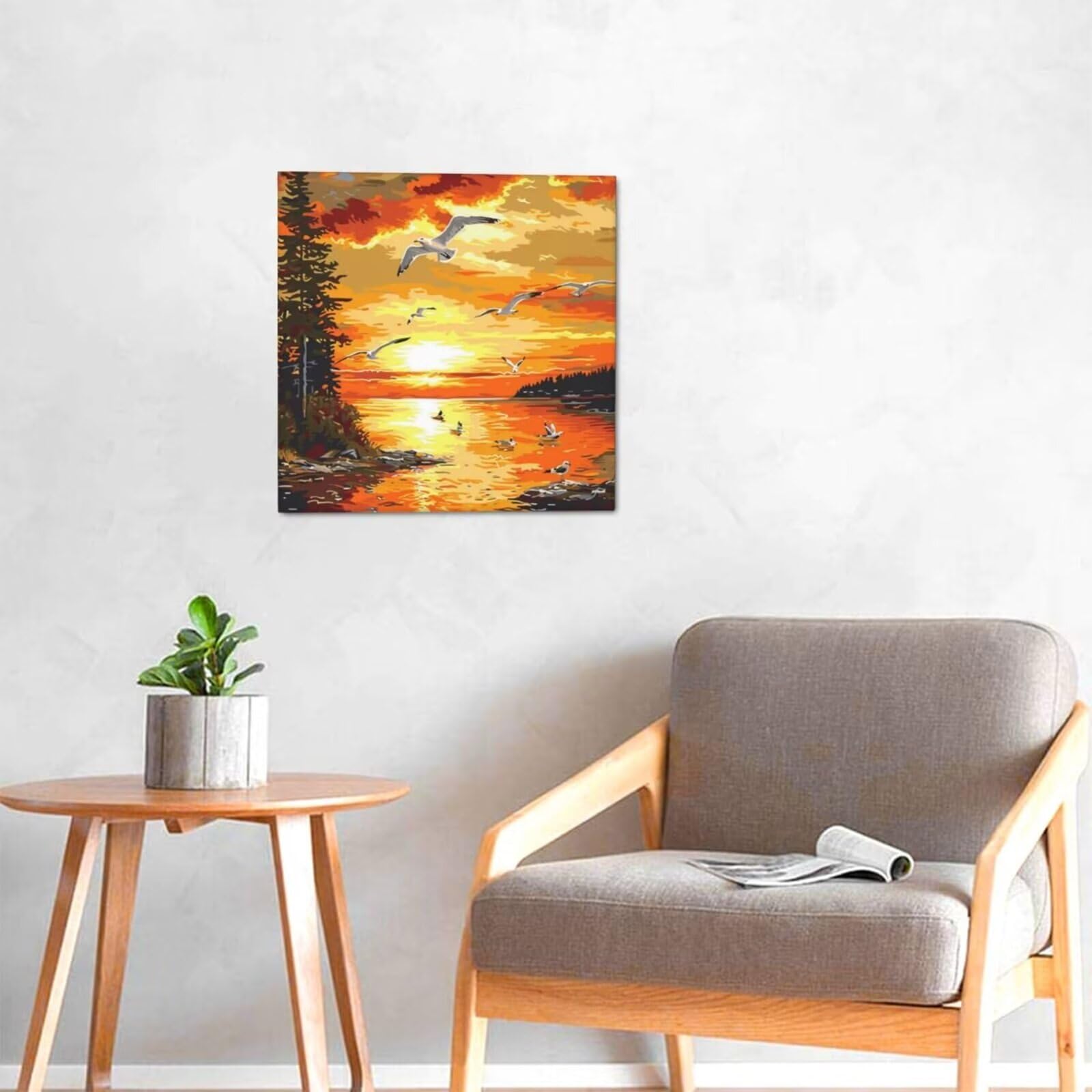 Amazon.co.jp: Paint By Numbers カモメ、夕焼け 数字油絵 フレーム
