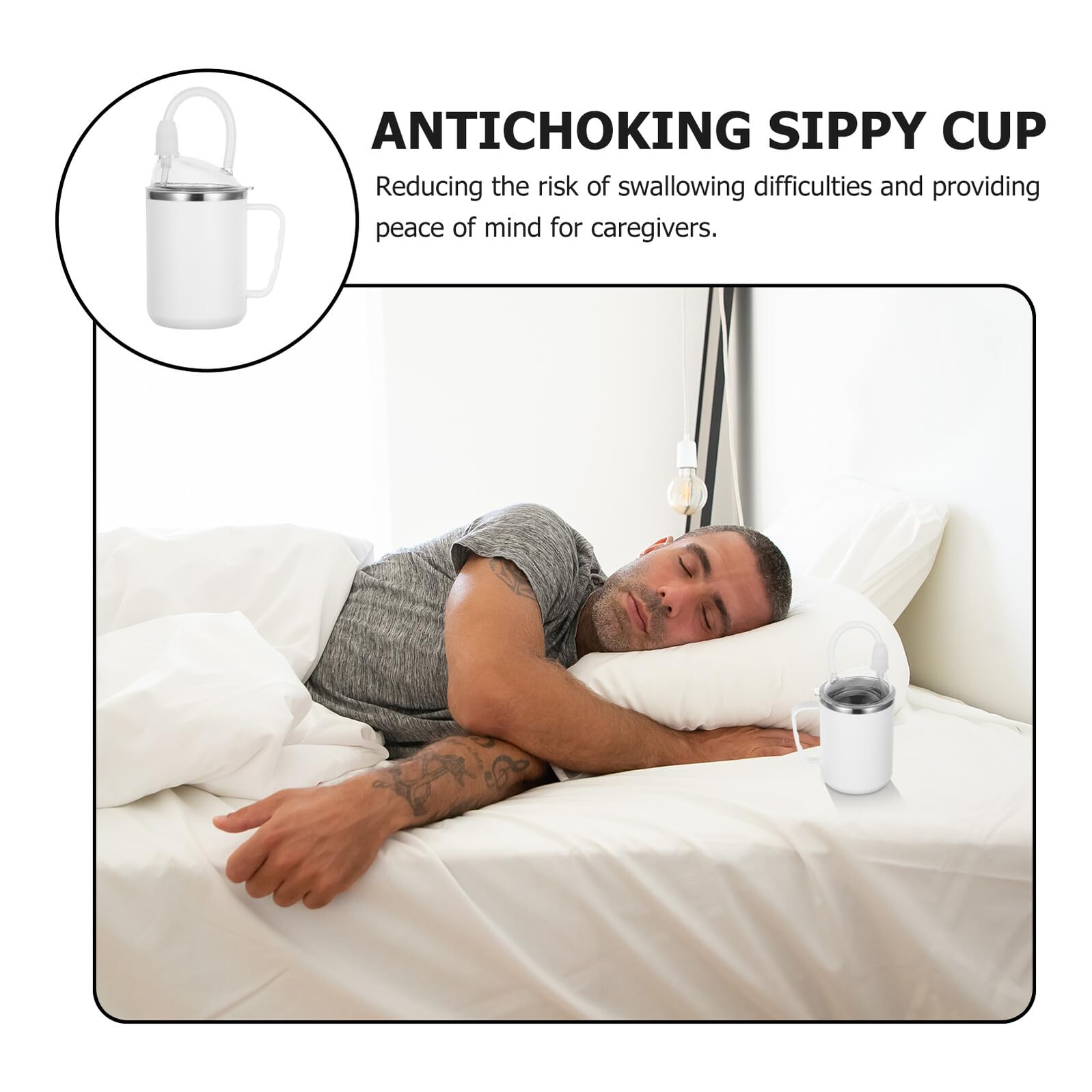 Auslaufsicherer 500 ml Erstickungssicherer Trinkbecher mit Griffen für Senioren und Pflege Flüssigkeitsfütterungsbecher für Wasser Milch Saft und Suppe