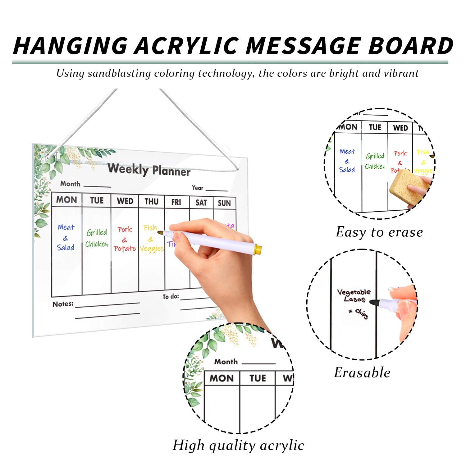 Akrylowy planer tygodniowy, zmywalny, tygodniowy planer tygodniowy, planowanie ściany, tablica planująca do biura, szkoły kuchni, 30 x 20 cm, przezroczysta