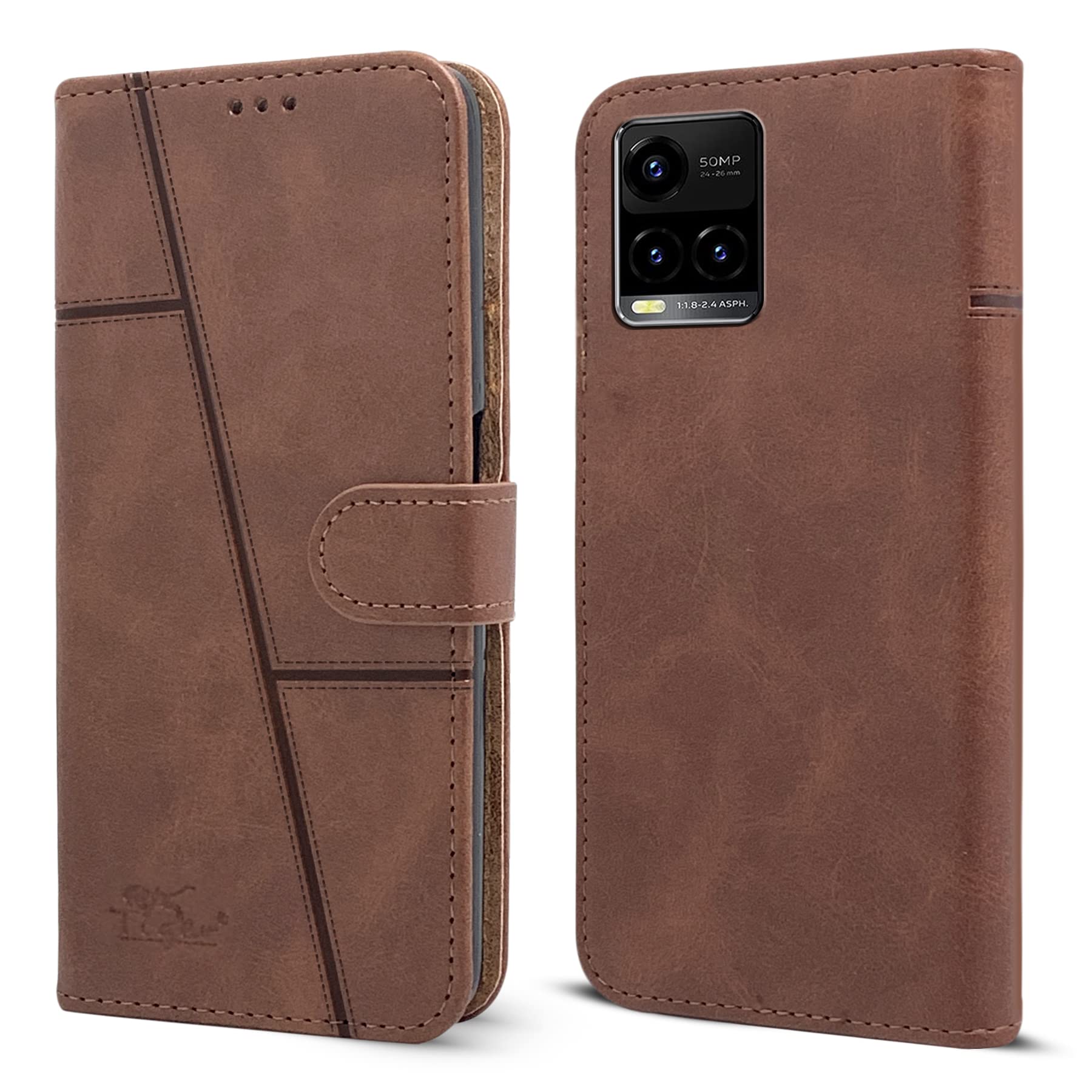 Jkobi Flip Cover Case for Vivo Y33s (Stitched Leather Finish | Magnetic Closure | Inner TPU | Foldable Stand | Wallet Card Slots | Brown) (B09KLLK48Y) Amazon Price History, Amazon Price Tracker