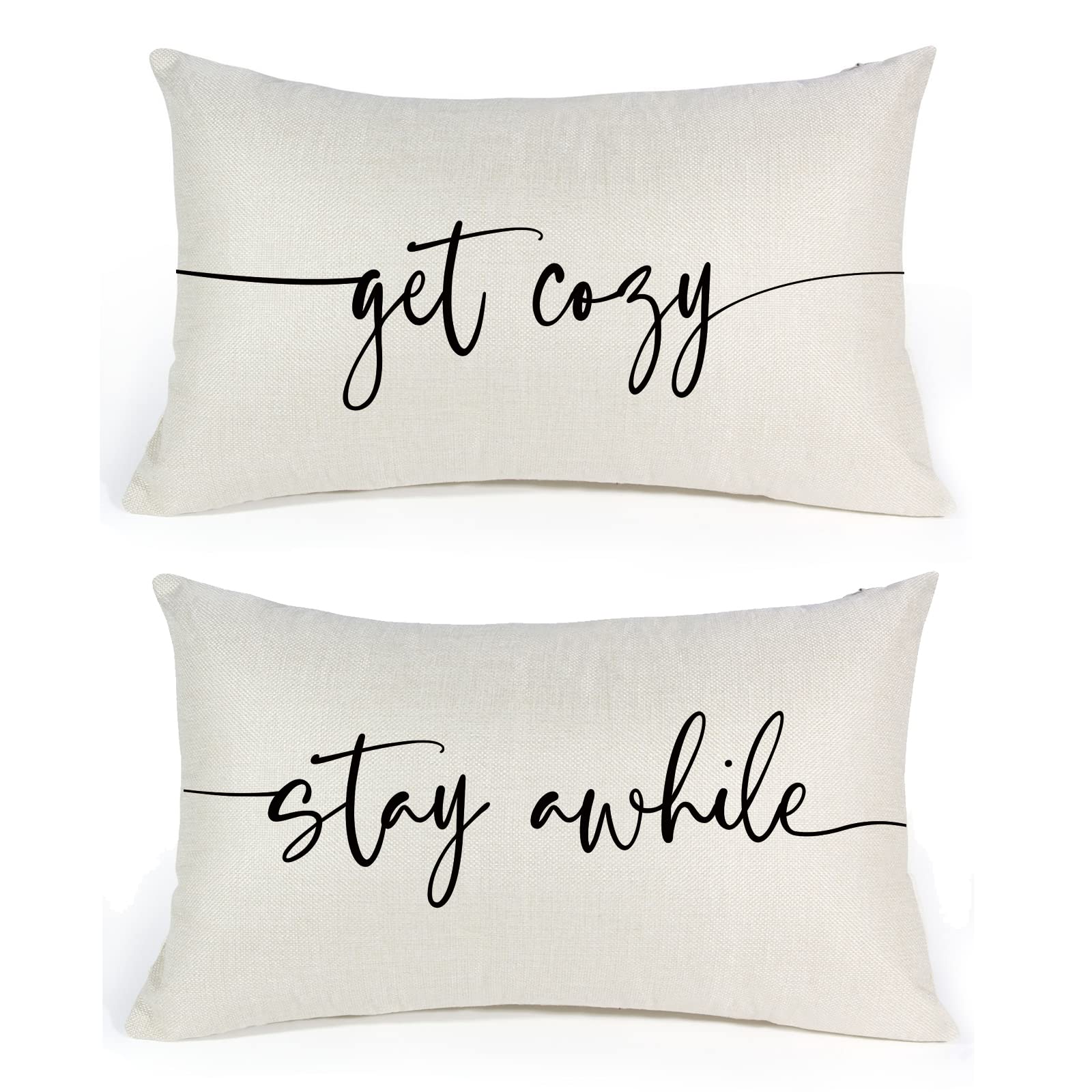 Family Sentiment Throw Pillow Covers Home Bedroom Deco,Gift for Girlfriend, Boyfriend, Wife,Birthday, Housewarming Gifts, Get Cozy Stay Awhile Pillowcase 12 x 20Inch,Set of 2(8L120)