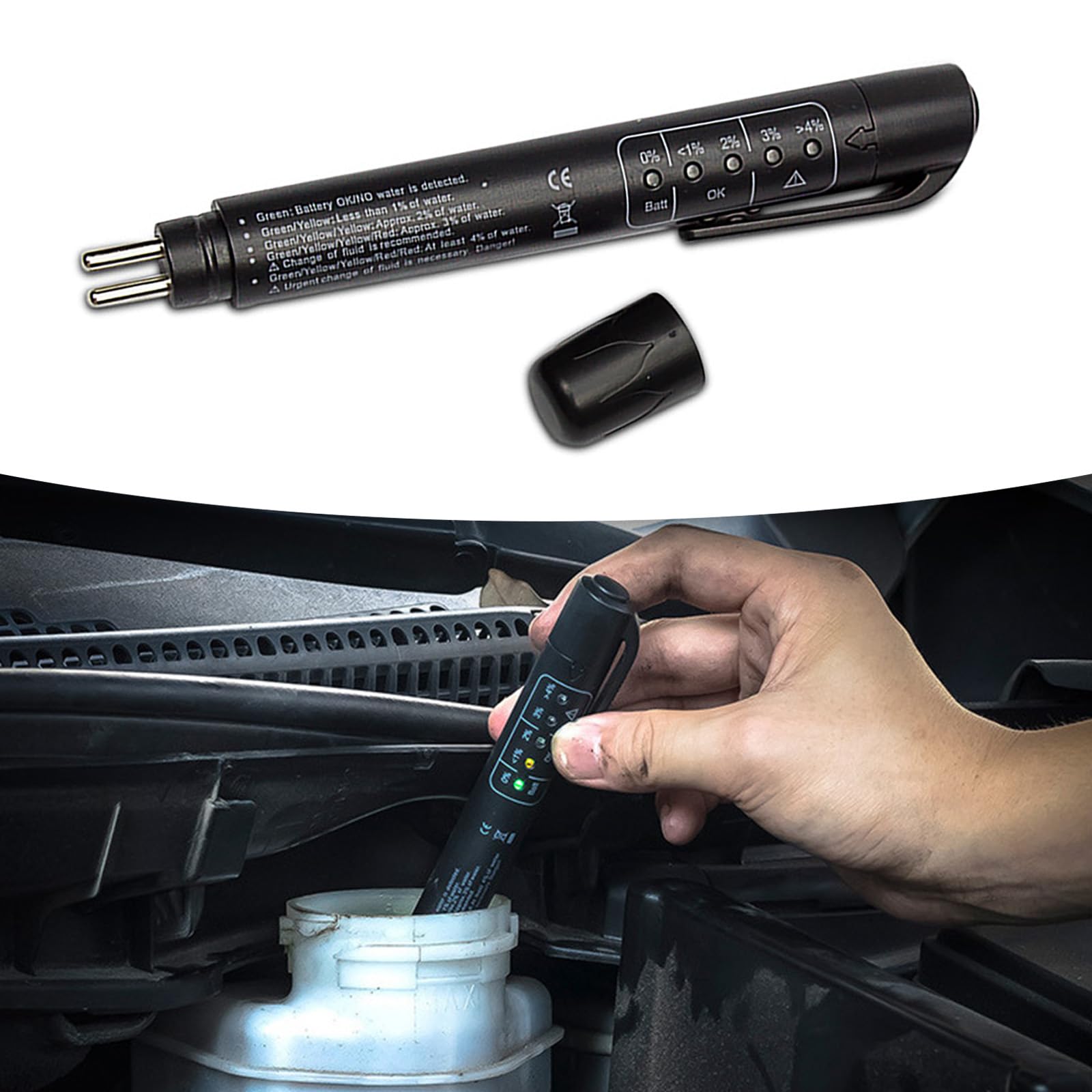 Fogfar 1 PC Motor Brake Fluid Moisture Content Analysis Pen, LED Indicator Light Plug-Play Brake Oil Test Pen, Automobile Fault Diagnosis Instrument, Compatible with Cars, SUVs, Trailers (Black)