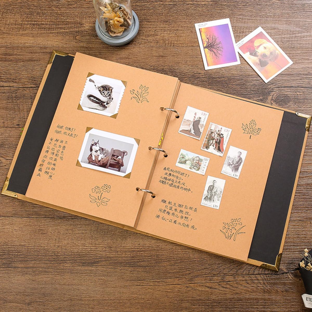 Healvian Álbum de Fotos DIY de Papel Kraft Diseño Retro, 50 Páginas Amarillas para Pegar, Álbum de Recortes Creativo y Delicado, Adecuado para Recuerdos Familiares y Viajes