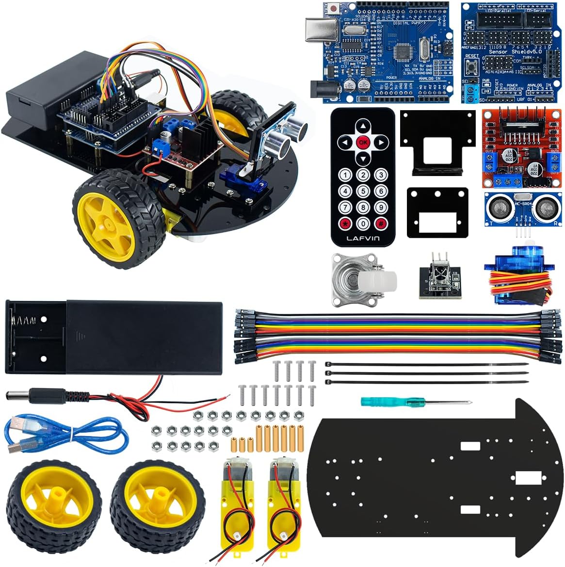 LAFVIN Smart Robot Car 2WD Chassis Kit with Ultrasonic Module R3 Board,Remote Compatible with Arduino IDE DIY Kit