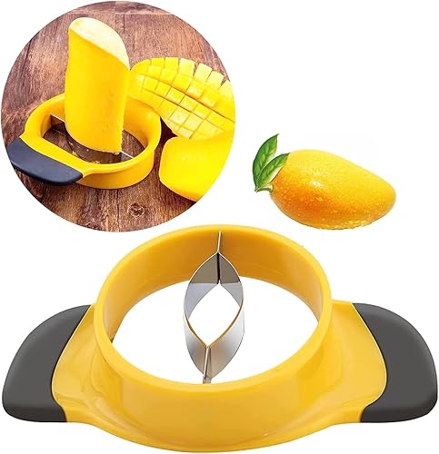 Cortador de mango con hoja de acero inoxidable, divisor de frutas, mango ergonómico de goma, descorazonador de durazno para herramienta de cocina de