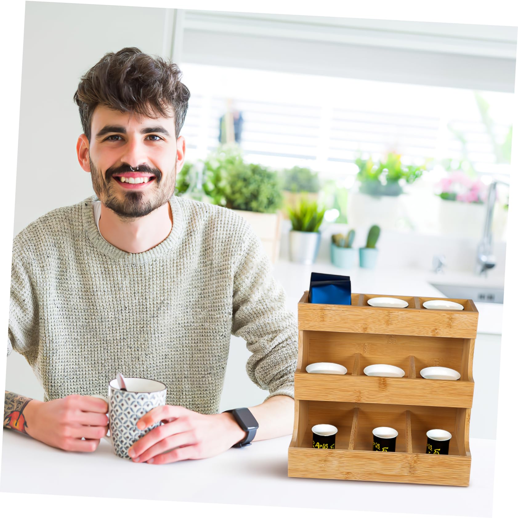 Portalápices Organizador De Oficina, Portalápices Madera Con 4 Compartimentos Espaciosos