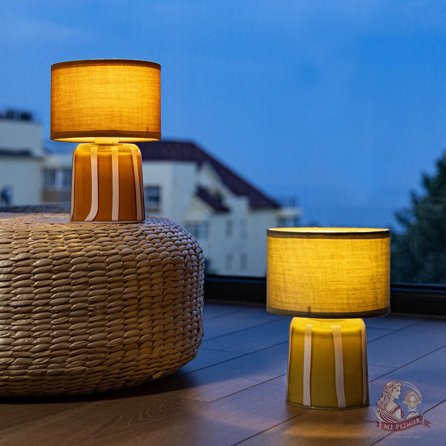 MJ PREMIER Battery Operated Lamp with Timer, Small Cordless Lamp with Glass Base, Fabric Shade Portable Table Lamp for Bedroom Living Room Bedside Home Decor (Brown)