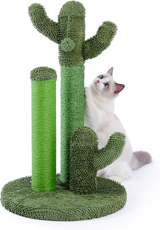 Arranhador para Gatos em Formato de Cacto com Sisal Natural e Bolinha PAWZ Road Grande – 41,91 x 41,91 x 68,58 cm