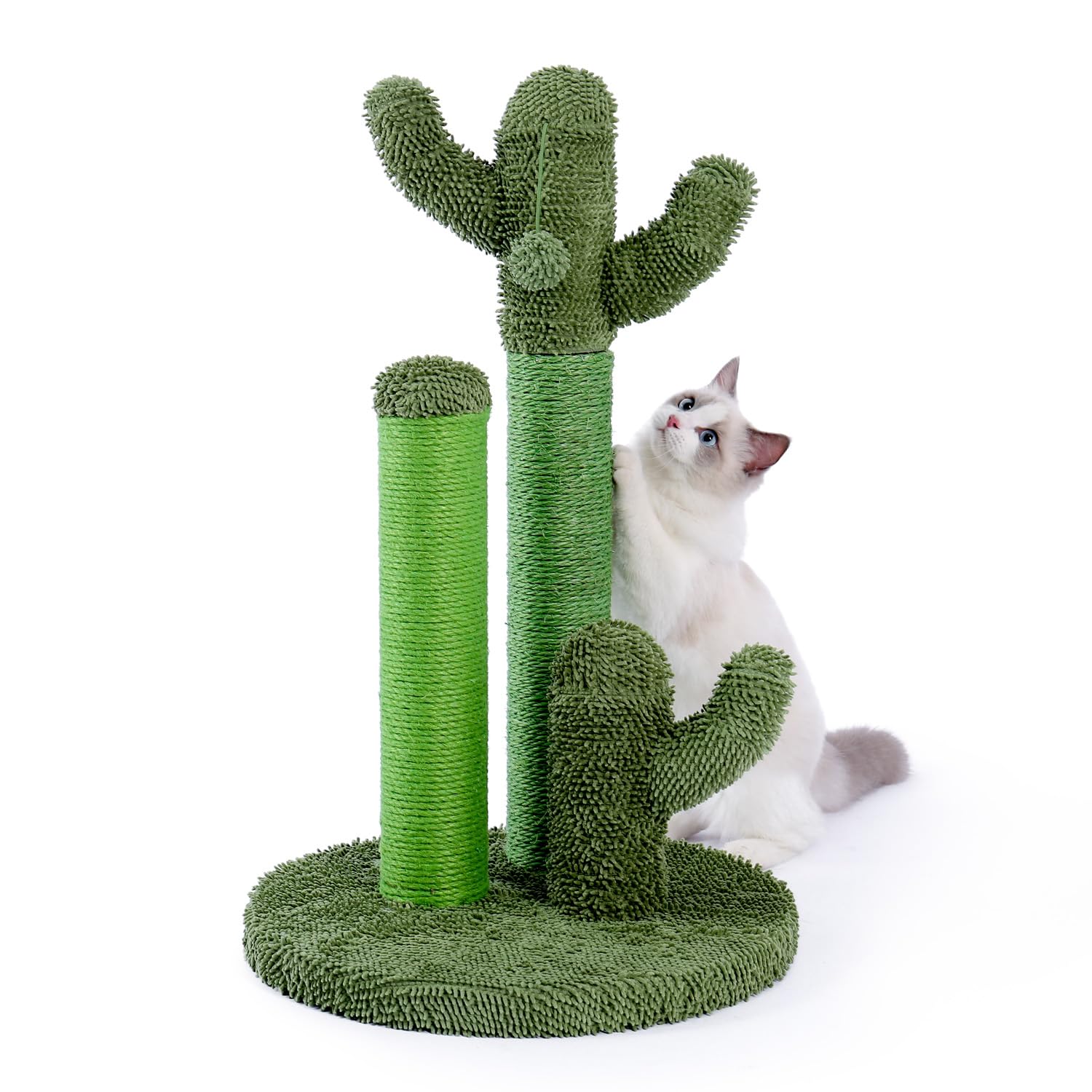 PAWZ Road Cat Scratching Post Cactus Cat Scratcher with 3 Scratching Poles and Dangling Ball Large 27 Inches