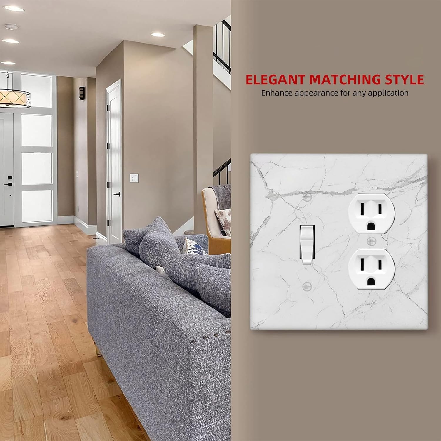 Wallplates White Grey Abstract Modern Marble 1 Toggle 1 Duplex Switch Plate Electrical GFCI Faceplate Decorative Light Switch Covers for Bathroom Kitchen Decor