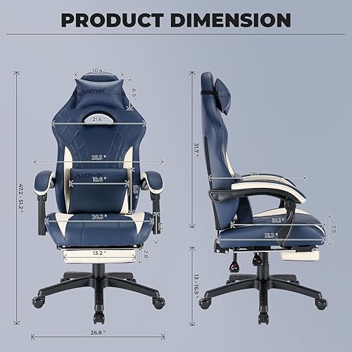 Miniatura 3 de SEGEDOM - Silla de juegos con reposapiés y soporte lumbar de masaje, silla ergonómica para videojuegos, sillas de videojuegos de oficina con altura