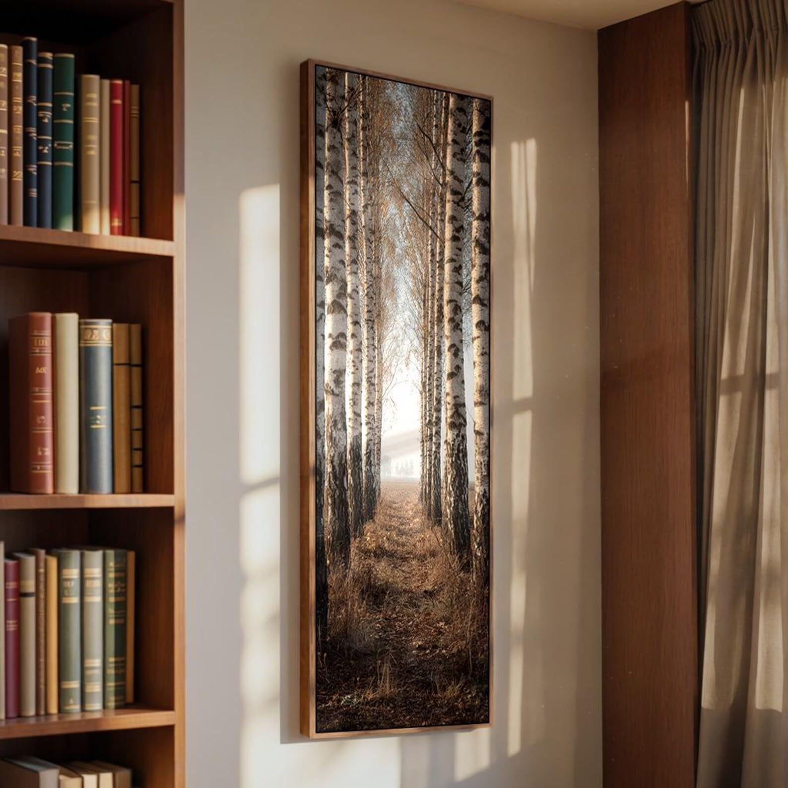 YUSUZHU Tall Narrow Canvas Wall Art ，Entryway, Hallway Wall Art, Vertical Tree Prints, Birch Tree Canvas, Long Thin Nature Decor(35x105cm/Frameless)