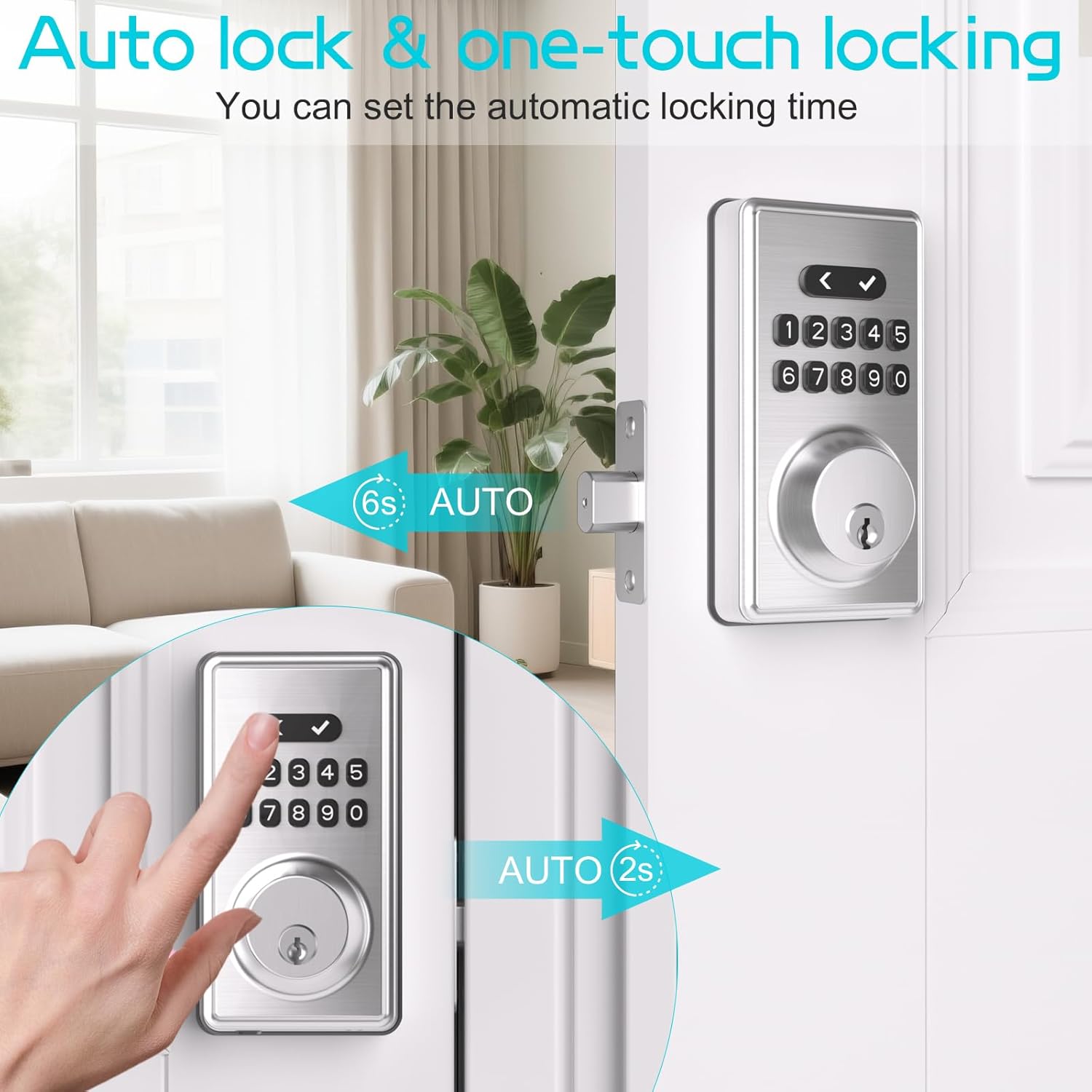 Keyless Entry Door Lock with Keypad, Deadbolt Smart Code Lock for Front Door with 2 Keys, Customizable User Codes, Auto Locking, Easy Installation
