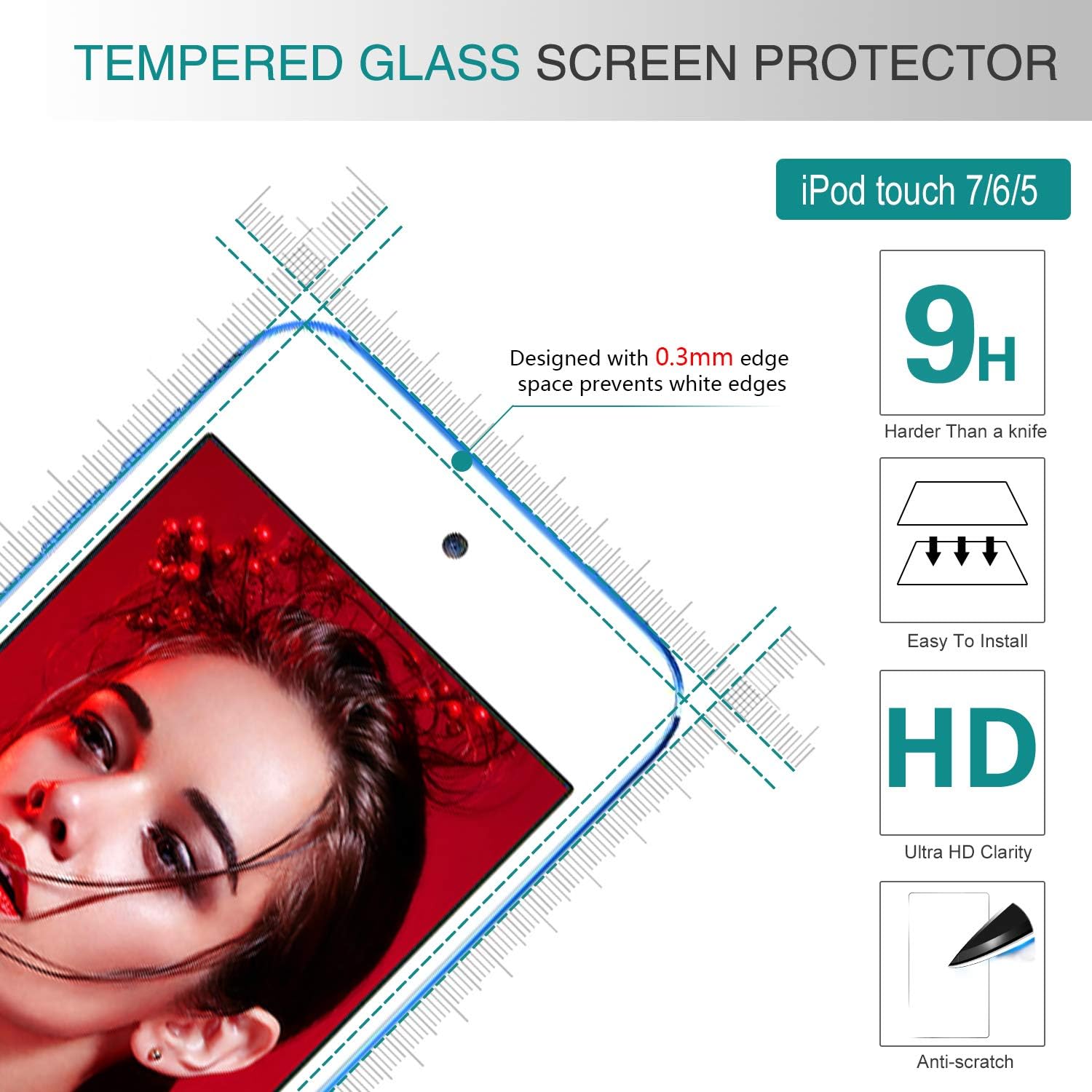iPod Touch 7 Case, iPod Touch 6 Case, iPod Touch 5 Case with Tempered Glass Screen Protector [2 Pack], LeYi Shockproof Crystal Clear Soft Bumper Hard Case for iPod Touch 7th/ 6th/ 5th Gen, Black