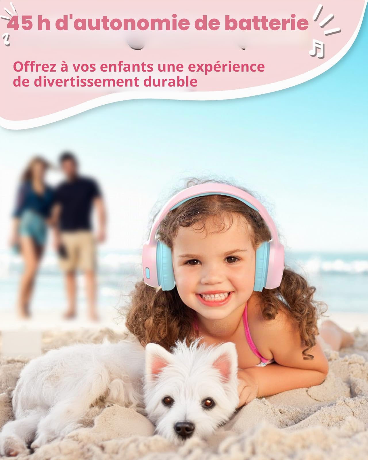Tronsmart KH02 Casque Audio Enfant Bluetooth 5.3, Volume Limité 74/85/94 DB, Pliable, Microphone Intégré, pour Fille, Rose