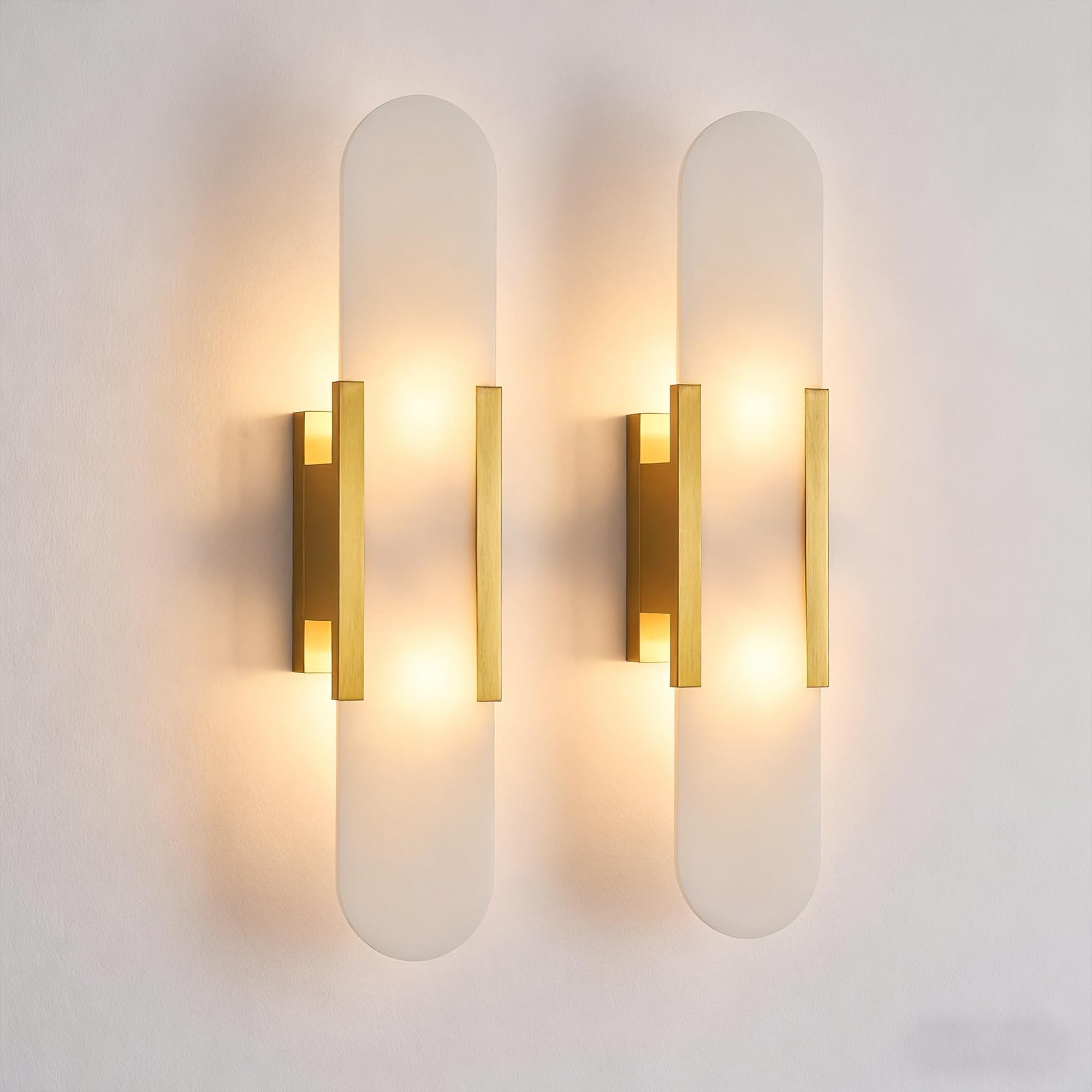 Klkrzjwy Gold Alabaster Wall Sconces Set Of Two Modern Spanish Natural Marble Wall Lamp Alabaster Sconce Wall Lighting With 3000K Warm Light For Bathroom Living Room Bedroom Aisle