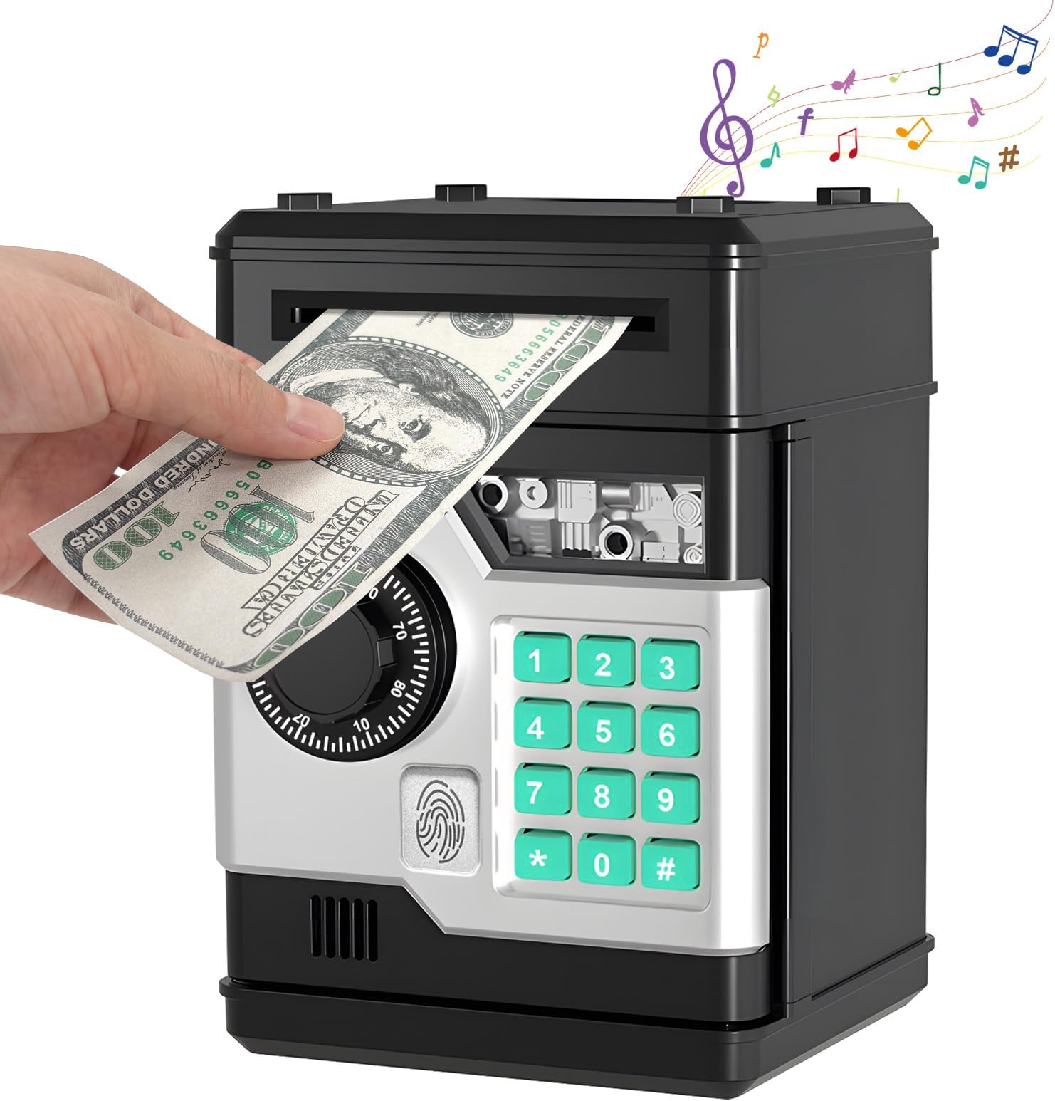 Joollurm Money Bank for Kids, Electronic Money Boxes, Piggy Bank Upgraded ATM Safe for Kids, Cash Coin Saving Box with Password for Boys Girls, Best Gift For Birthday Children's Day (Black)
