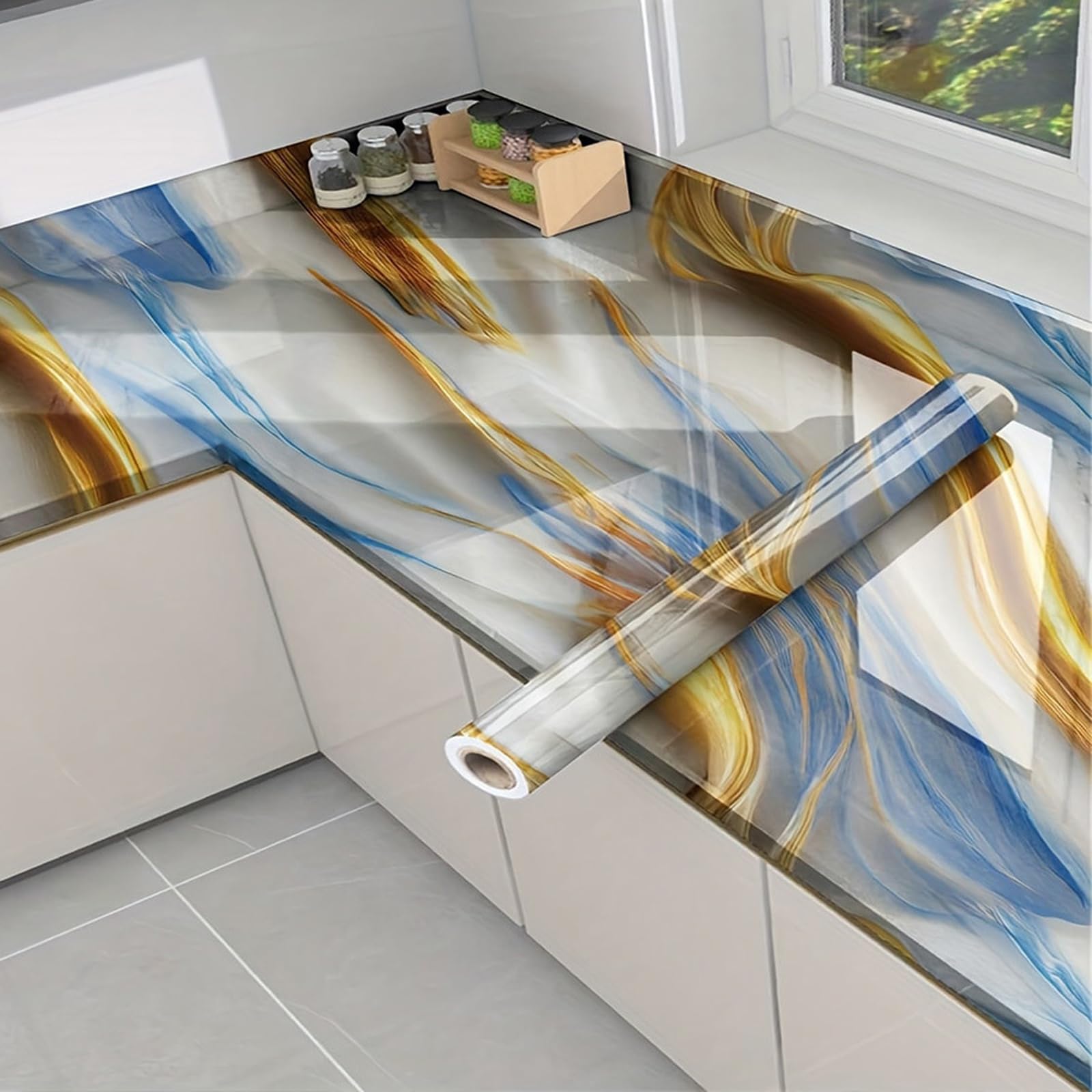 Foelanne Style E Back Self Adhesive Wallpaper, Marble Contact Paper Sticky Back Plastic Self Adhesive Wallpaper Roll Multiple Sizes(,40Cm*10M)