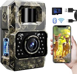 MAXDONE WiFi Trail Camera Bluetooth Game Camera, 2000mAh Built-in Battery Rechargeable Power Hunting Cameras with Night Vision Trail Cam Bluetooth 48MP Wildlife Cameras Wi-Fi Deer Cams