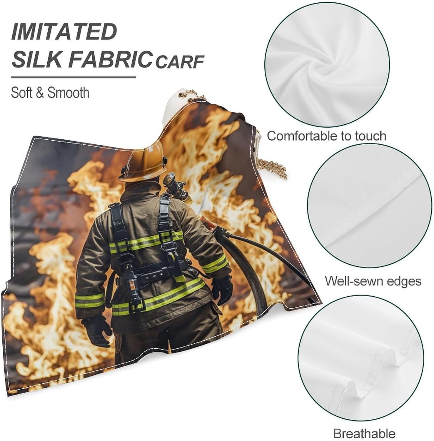 Bandana Headband Silk Hair Scarf Headwear Firefighter Fireman Flame Bandanas Square Handkerchiefs for Men Women Face Mask