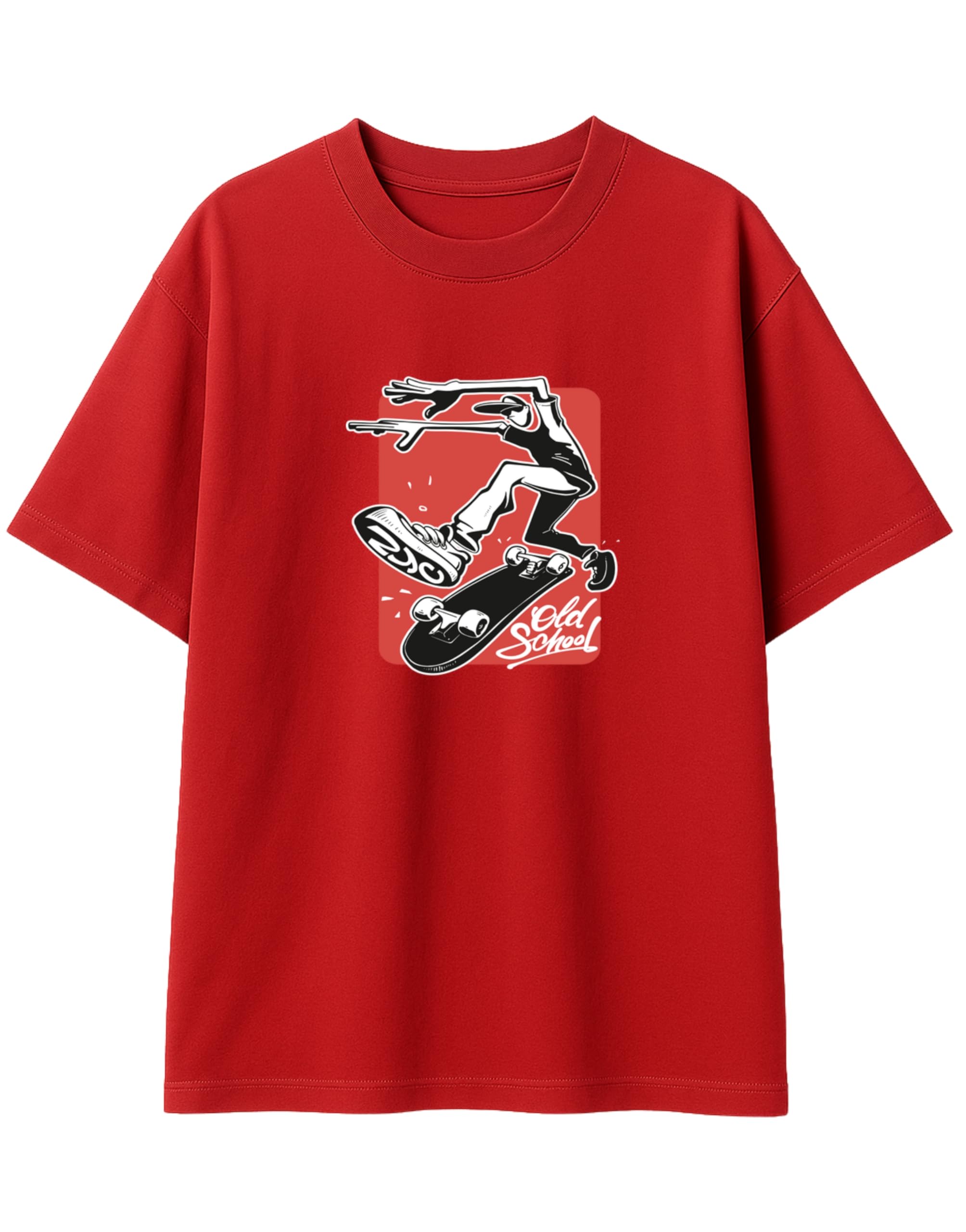 Boys Oversize Cotton T-Shirt (8-17 Years) | Skateboard Graphic | Navy, Black, Red, Off-White | Trendy Streetwear Casual Tee for Kids & Teens-image-44