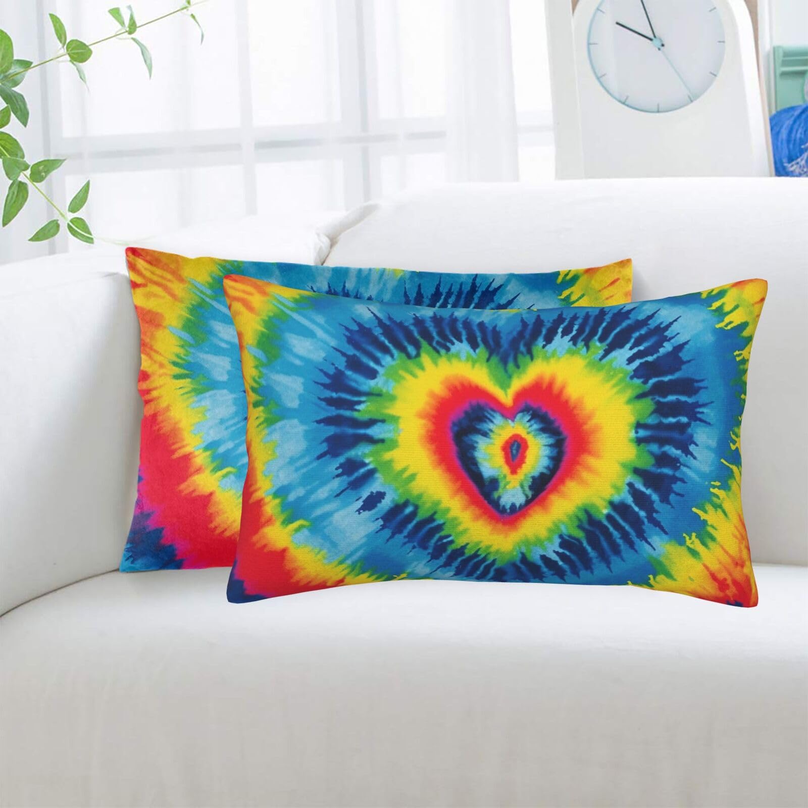 Heart Rainbow Tie-Dyed Standard Pillowcases Sets of 2, Ultra Soft Microfiber Plush Pillow Cases 20"X30" Comfort Decorative Throw Pillow Cover with Hidden Zipper for Bedroom, Sofa, Couch
