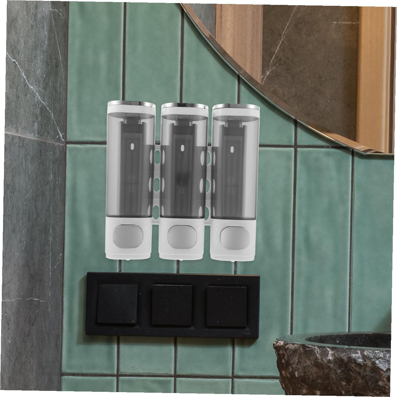Cabilock 3-in-1 Manual Wall Mount Soap Dispenser for Shower, Electroplated White Triple Chamber Bathroom Shampoo and Conditioner Holder, Leak-Proof Bathroom Wall Mounted Soap Shower