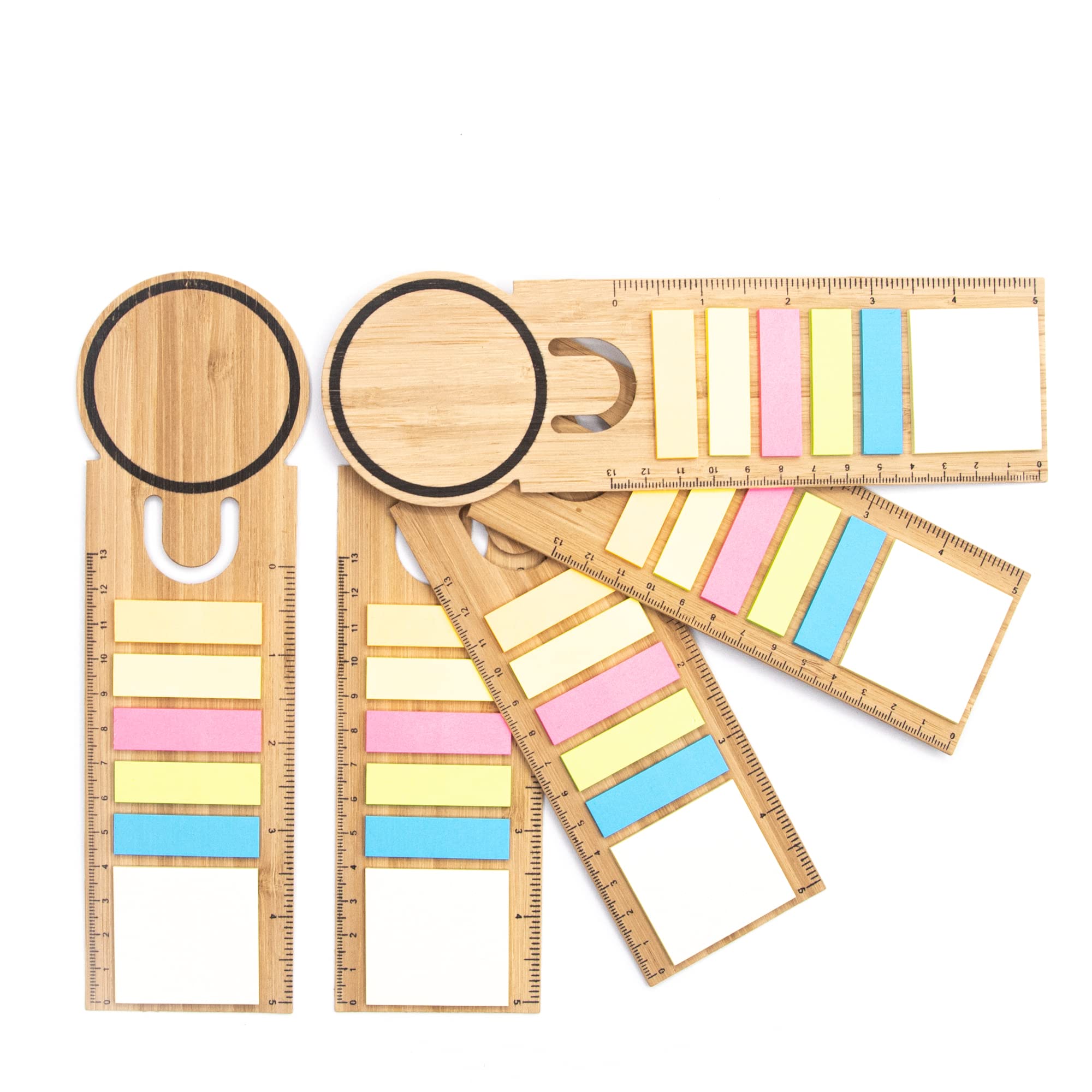 5 Marcapáginas Originales para Libros con 150 Marcadores Adhesivos de Colores - Separador clip de Bambú para Libro de Lectura o Cuaderno
