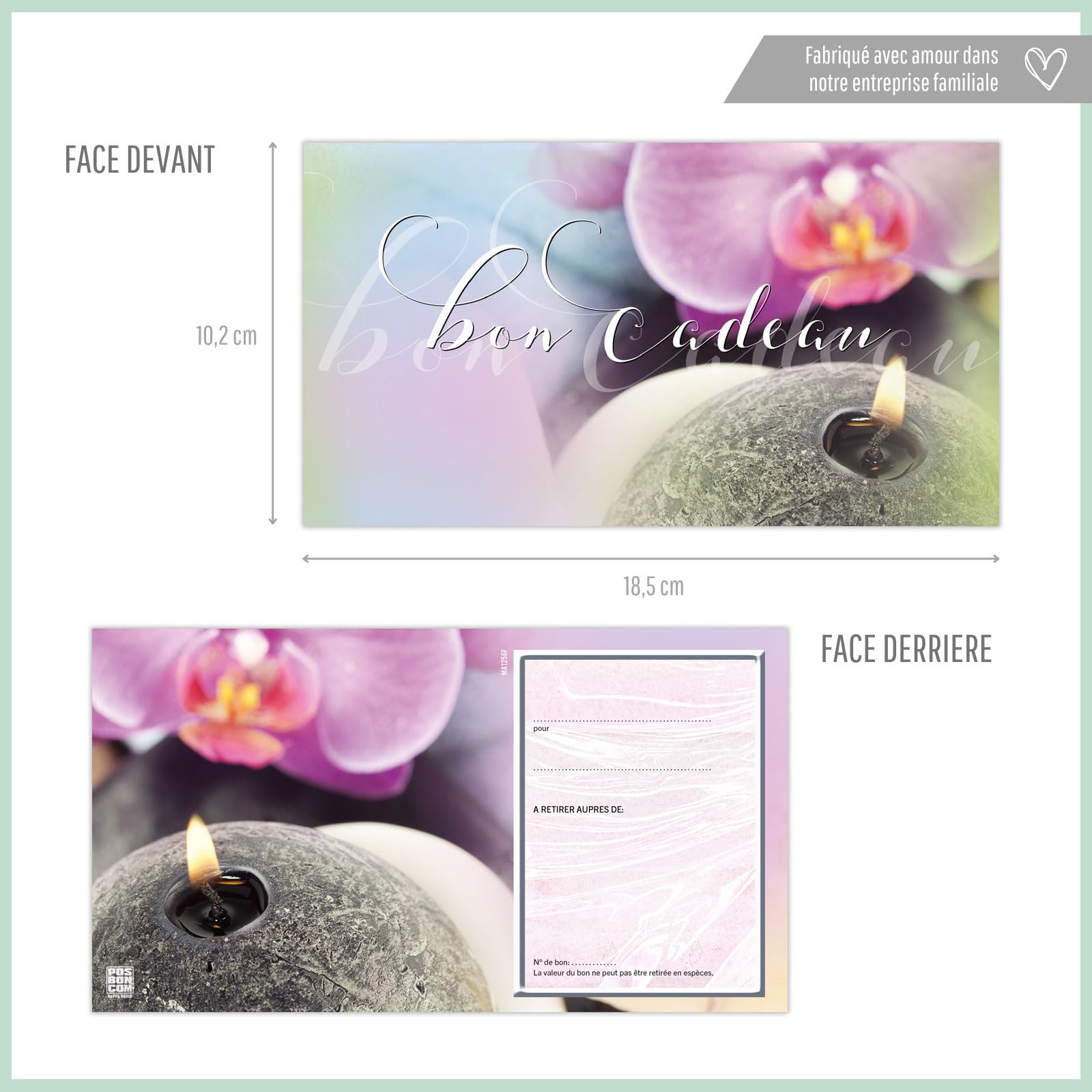 Bon Cadeau à Remplir avec Enveloppe et Nœud Ruban - Formulaires Imprimés pour Massage - Lot de 25