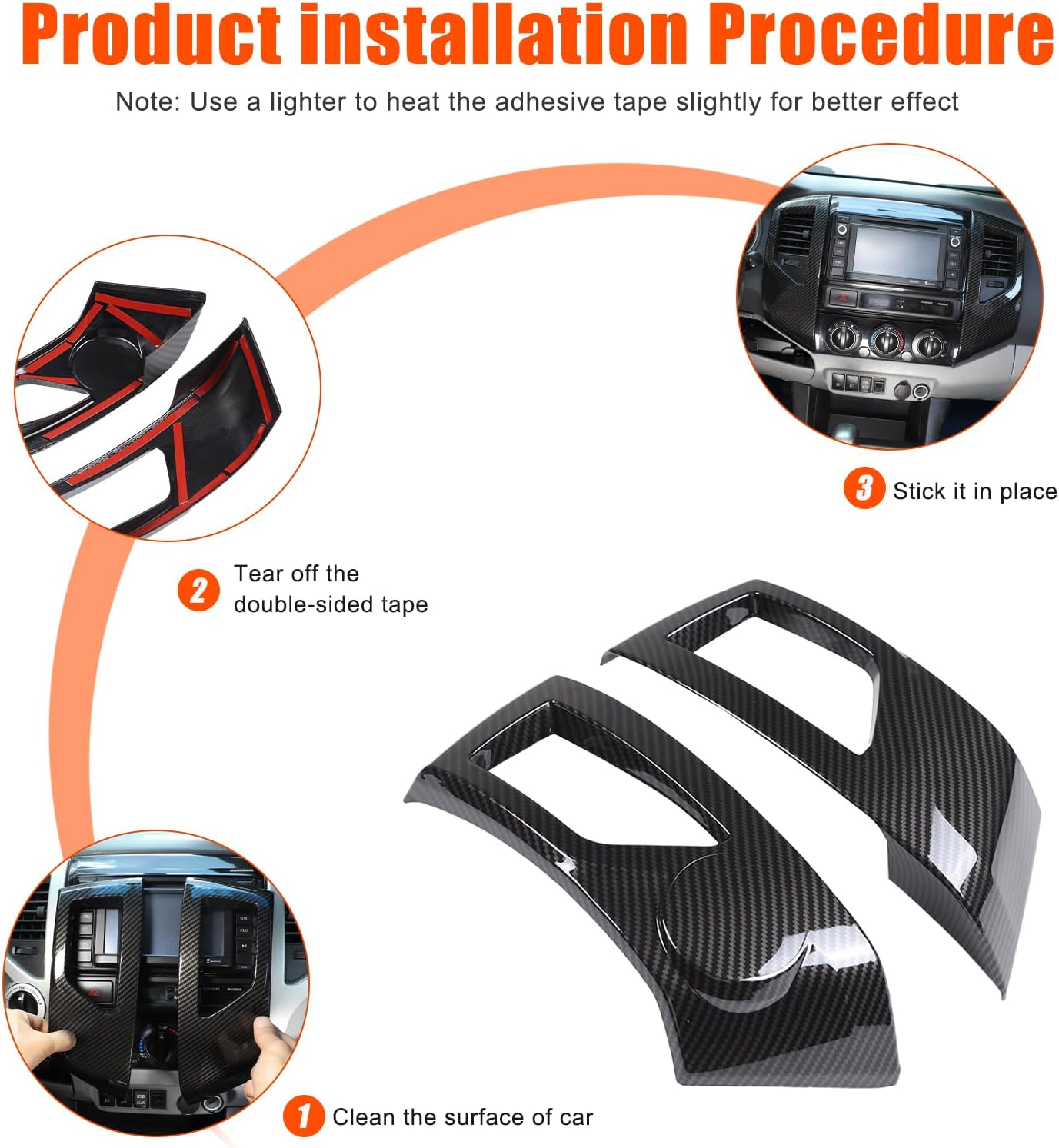 2pcs Car ABS Inner Central Console Air Conditioning Vent Rings Frame Cover Trim Car Accessories Compatible with Toyota Tacoma 2011 2012 2013 2014 2015 Left Hand Driver (Black Carbon Fiber)