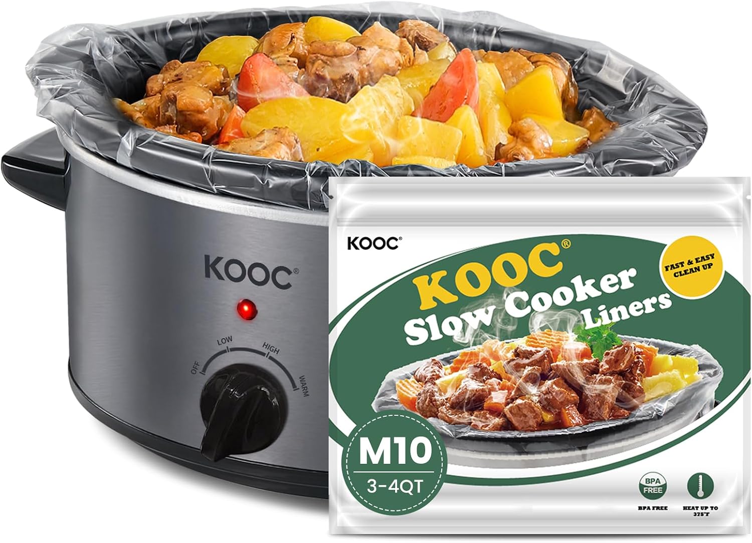  10 Count Slow Cooker Liners, Fits 3–4 Qt Pots, 11" x 17" Medium Size | BPA-Free, Durable Nylon Blend, Leakproof Design, Disposable Cooking Bags, Heat Resistant Up to 400°F, for Medium Pots