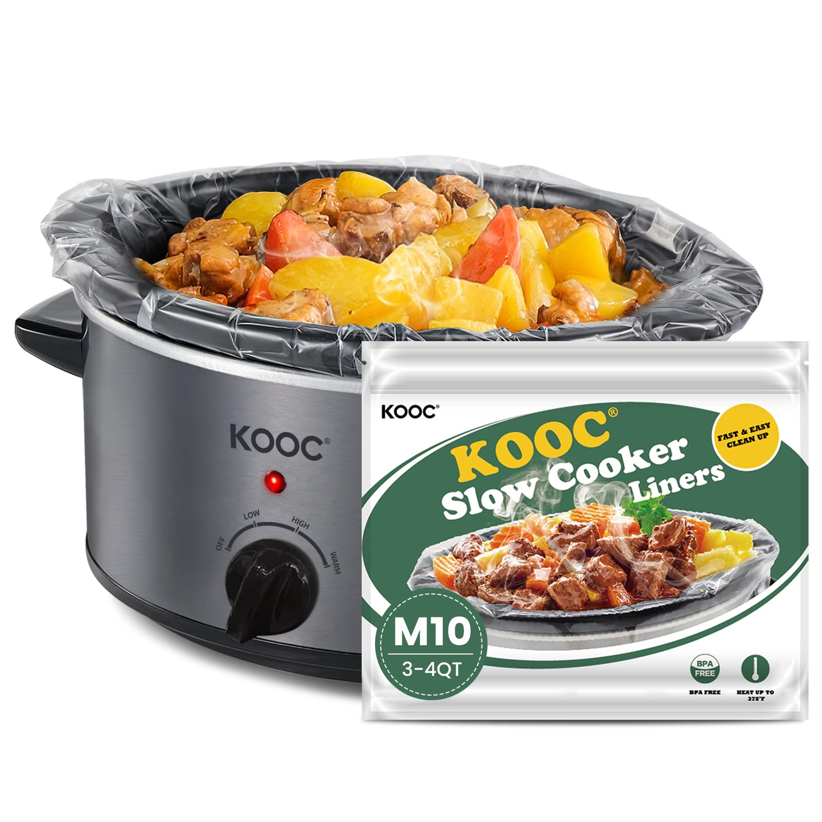 KOOC Slow Cooker Liners 11x17 10 count Middle Size Disposable Plastic Bags Pot Liners Cooking Bags Fit 3