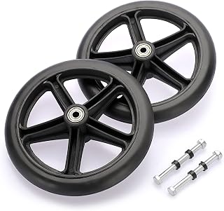 OwnMy 2PCS of 7.7 Inch Rubber Wheelchair Replacement Front Wheels, Anti-Slip Rollator Walker Replacement Wheels Accessories with 3.3 Inch Screw Rods, Black