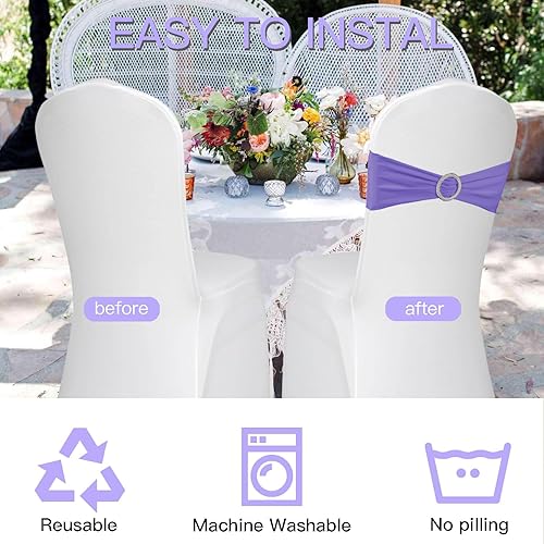 Miniatura 4 de 100 piezas de fajas elásticas de elastano con lazos para sillas, bandas de cubierta de silla con hebilla deslizante para eventos de boda, fiesta,
