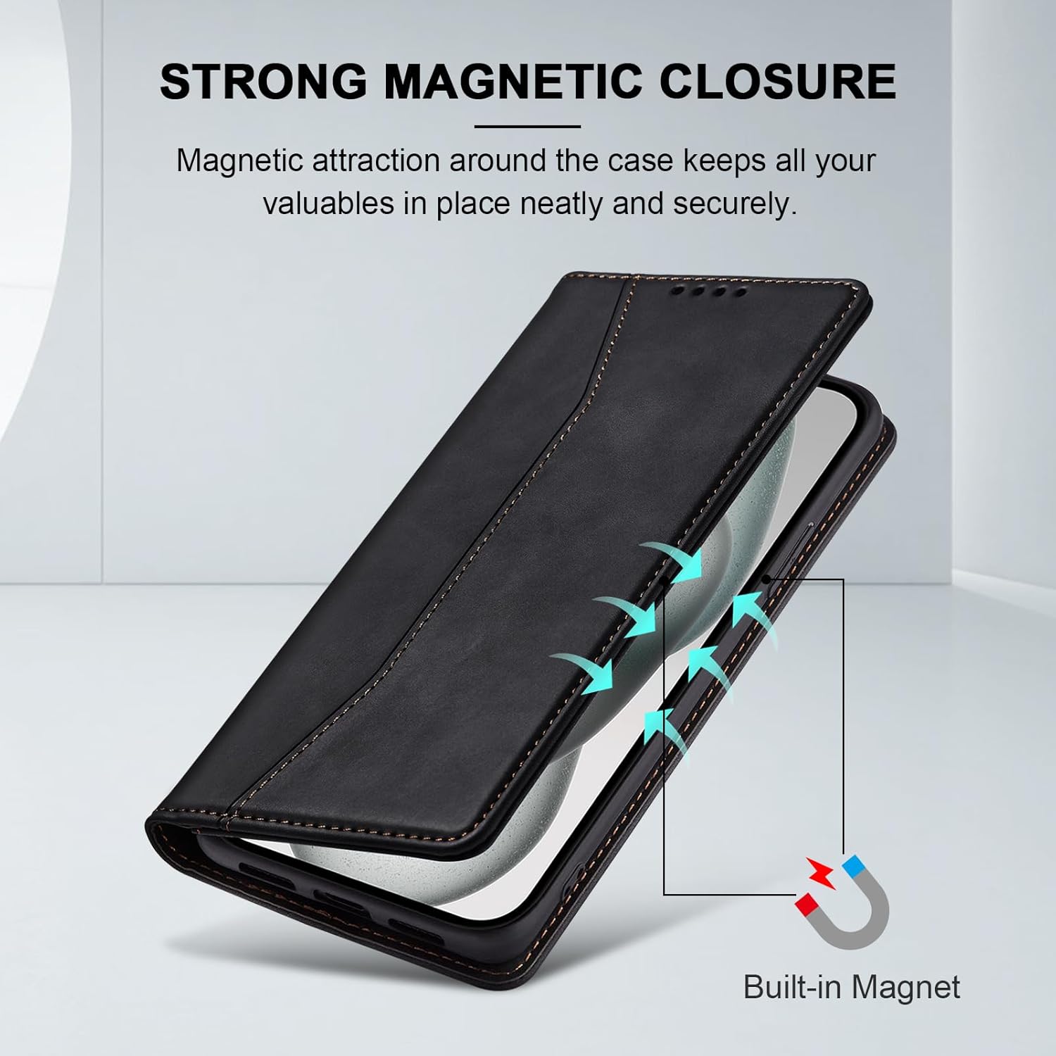 Jasonyu Flip Wallet Case for iPhone 15 Plus,Leather Magnetic Folio Cover with Card Holder,Kickstand - TPU Shockproof Durable Protective Phone Case,Black - Image 3