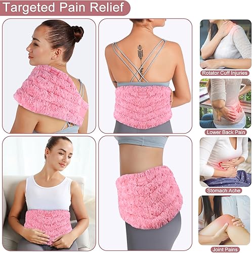 Miniatura 6 de REVIX Almohadilla térmica para microondas para aliviar el dolor de espalda y calambres, gran envoltura térmica para microondas con correa de calor