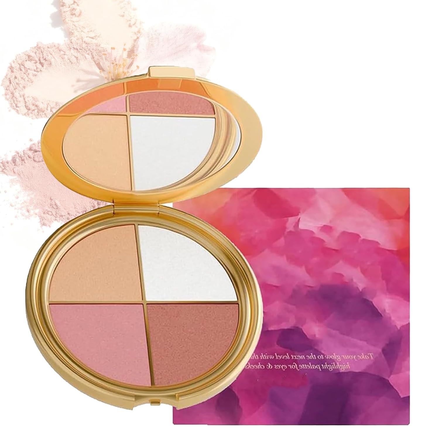 Eye & Cheek Palette, 4-in-1 Blush and Highlighter Makeup Palette, Long-Lasting Blendable Shades for Face Contour & Eye, Travel-Friendly Compact Kit