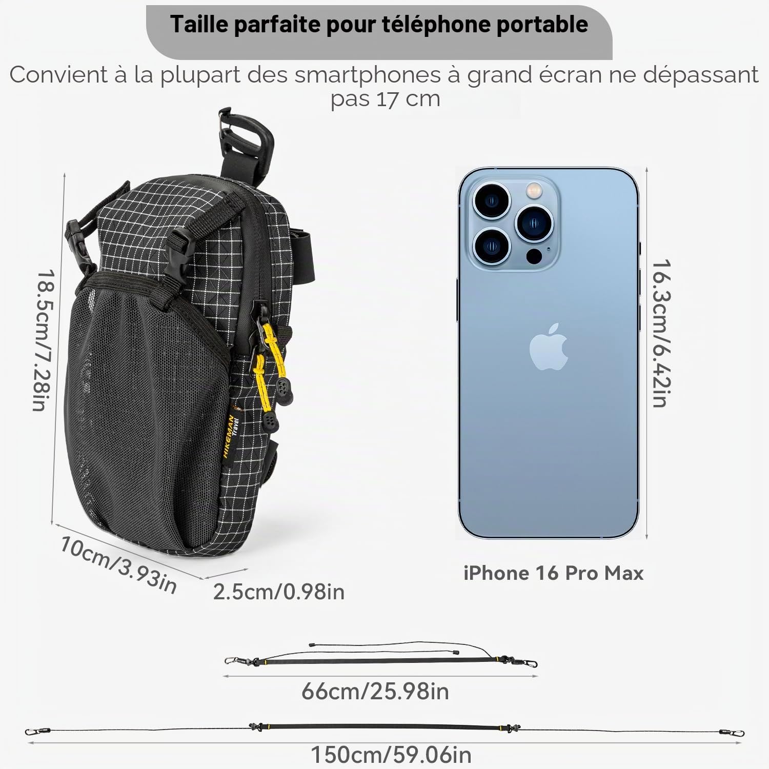 HIKEMAN Sac à dos imperméable avec bandoulière amovible, pour le sport, la randonnée, le camping (noir)